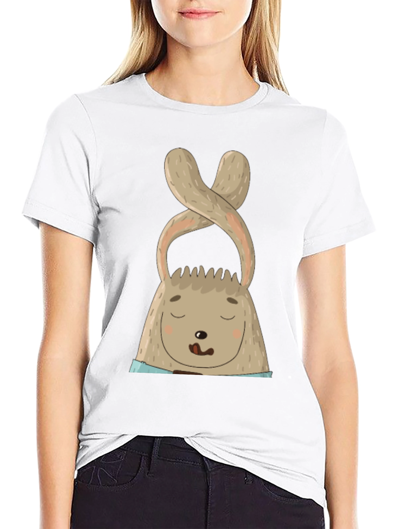 Cute Bunny Graphic Tee - Black Cotton Blend