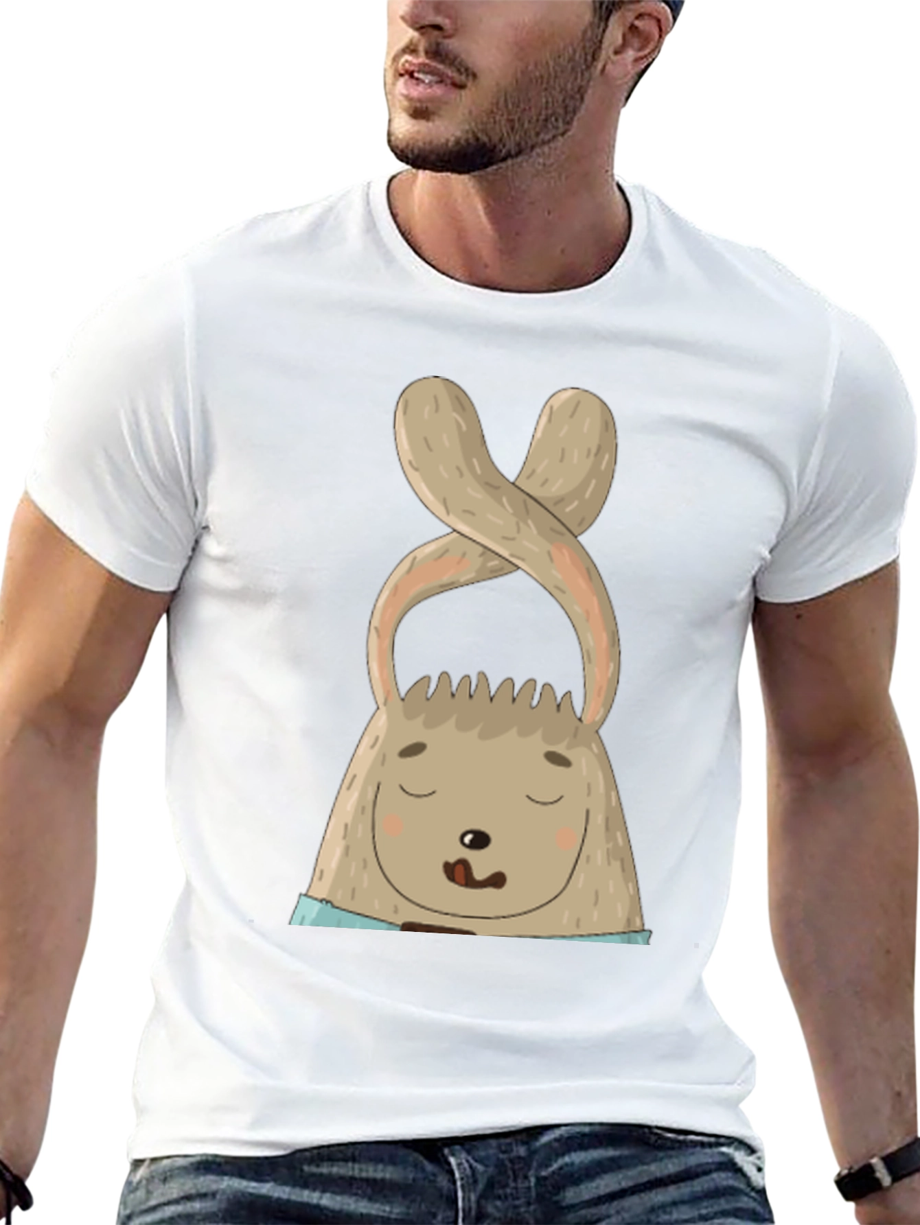 Cute Bunny Graphic Tee - Black Cotton Blend