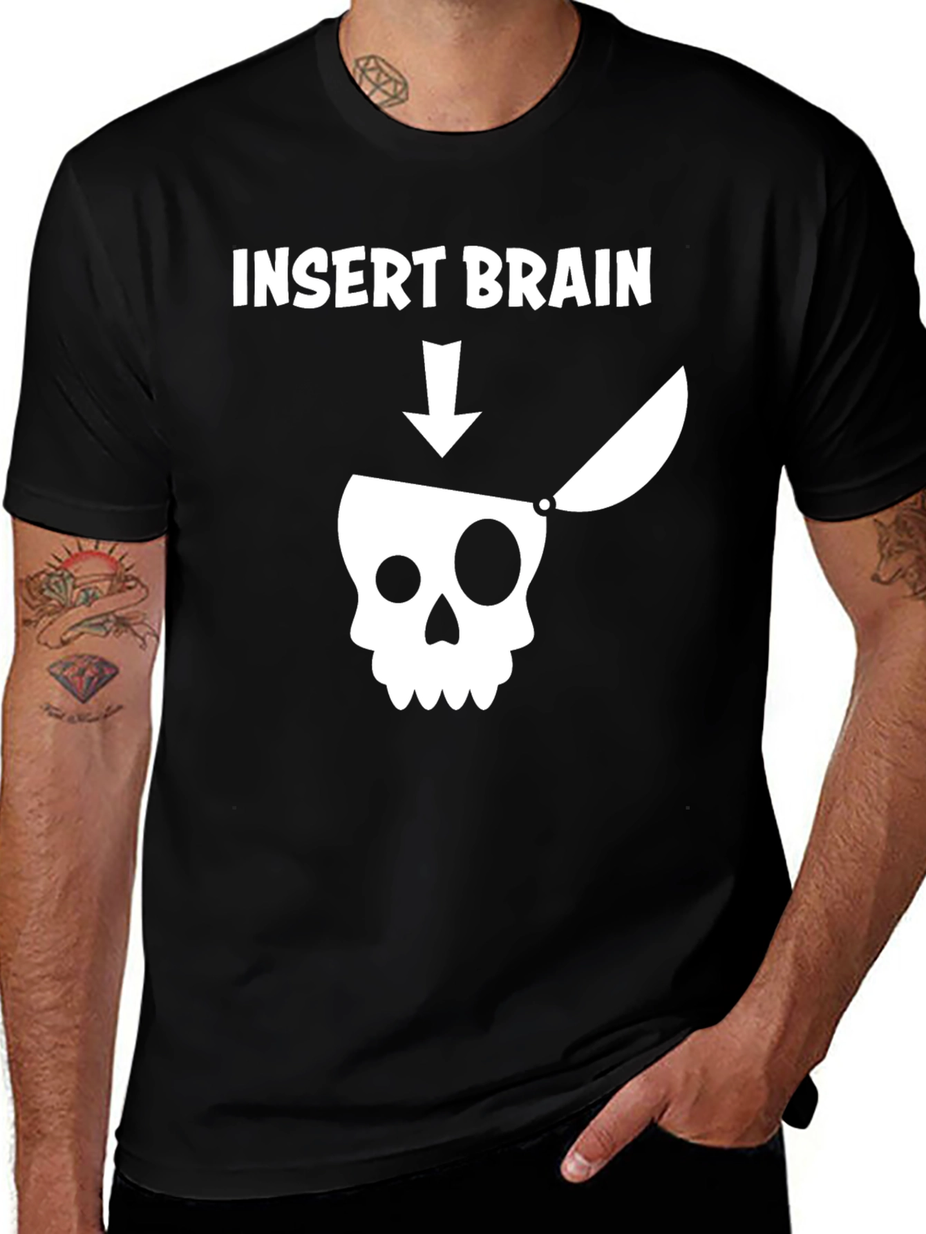 Insert Brain T-Shirt - Funny Skull Graphic Tee