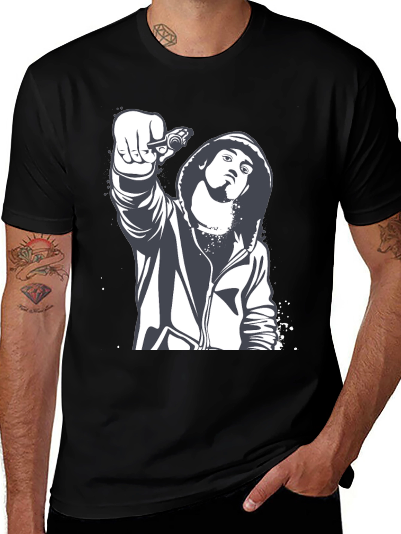 Graphic Print Black T-Shirt - Street Style