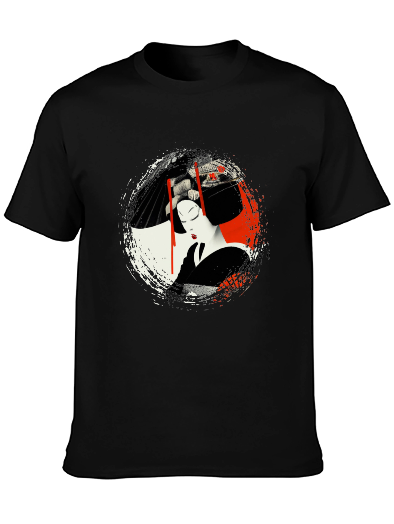 Geisha Art Graphic Black T-Shirt