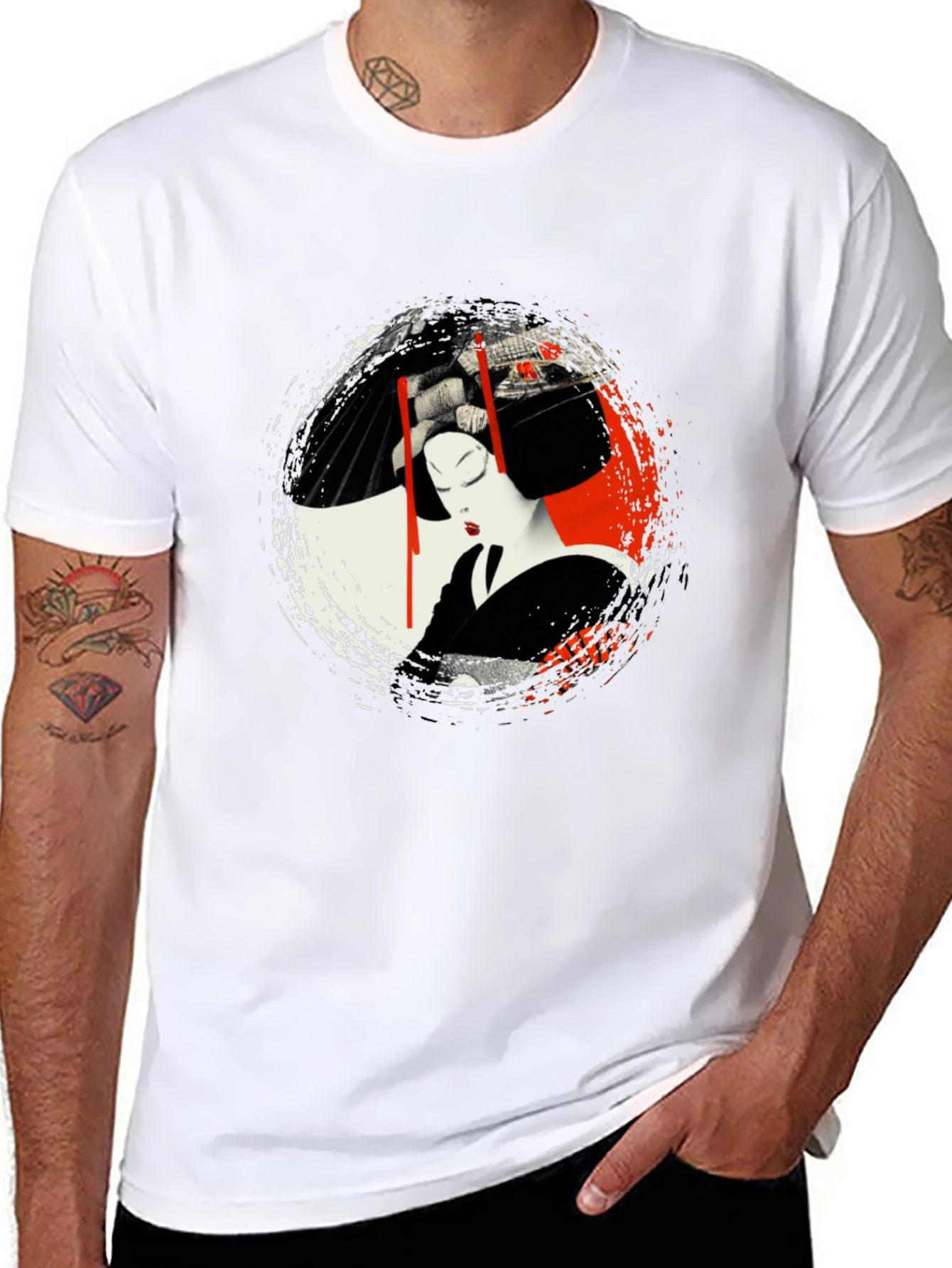 Geisha Art Graphic Black T-Shirt
