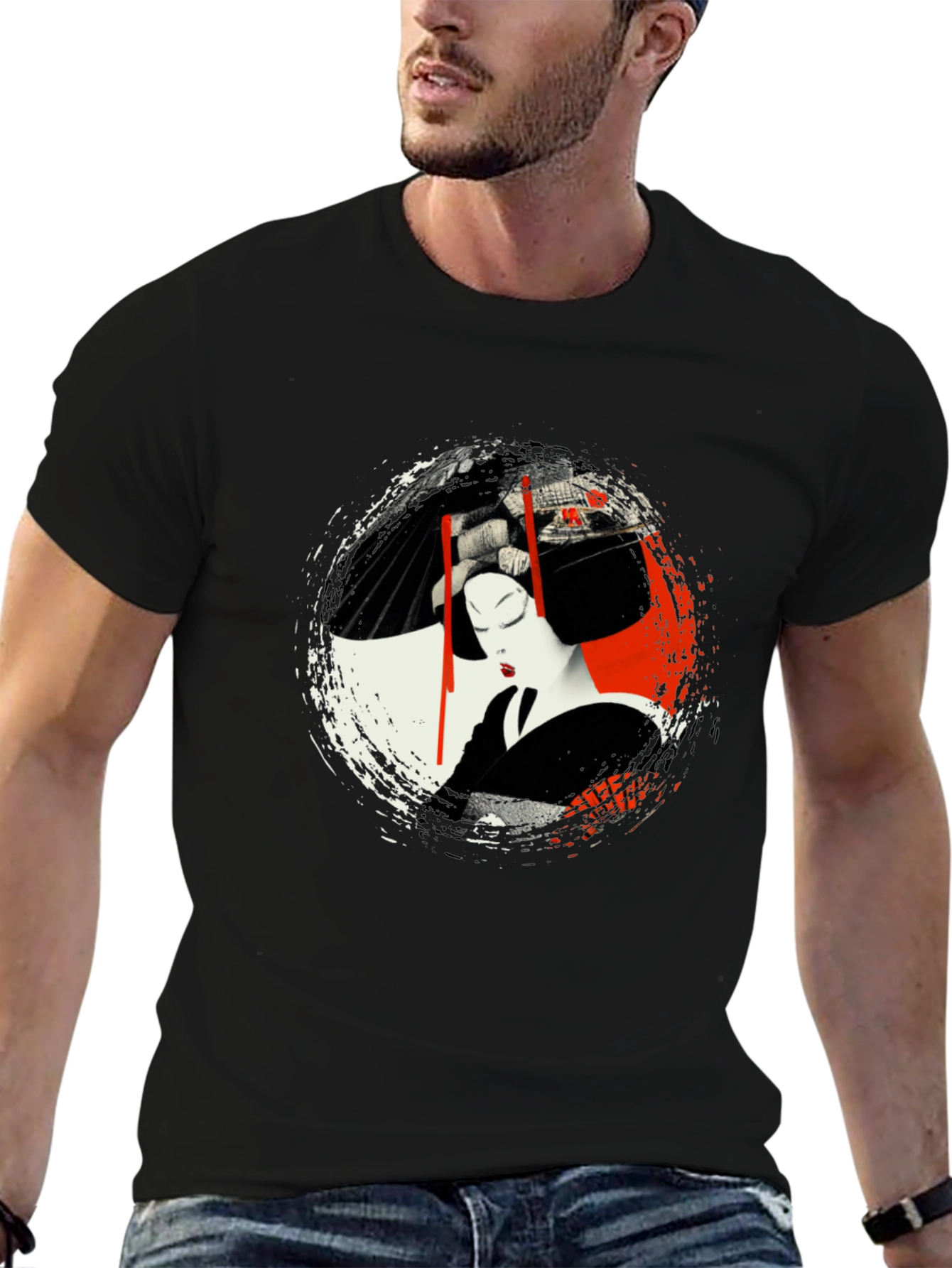 Geisha Art Graphic Black T-Shirt