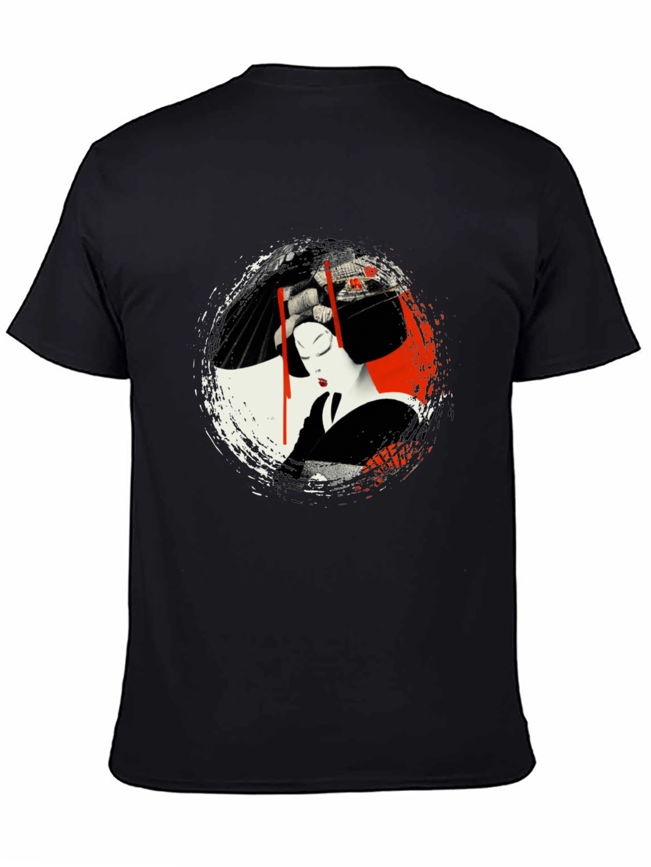 Geisha Art Graphic Black T-Shirt