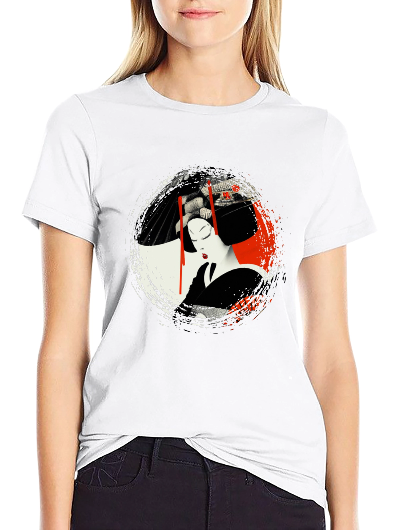 Geisha Art Graphic Black T-Shirt