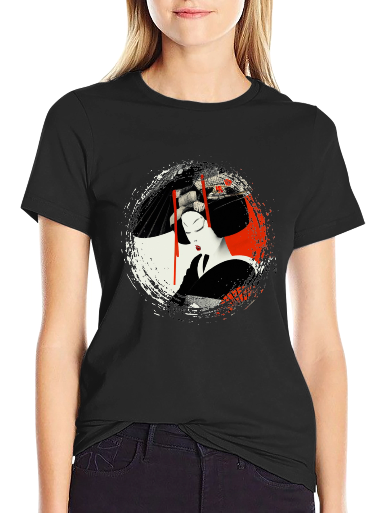 Geisha Art Graphic Black T-Shirt