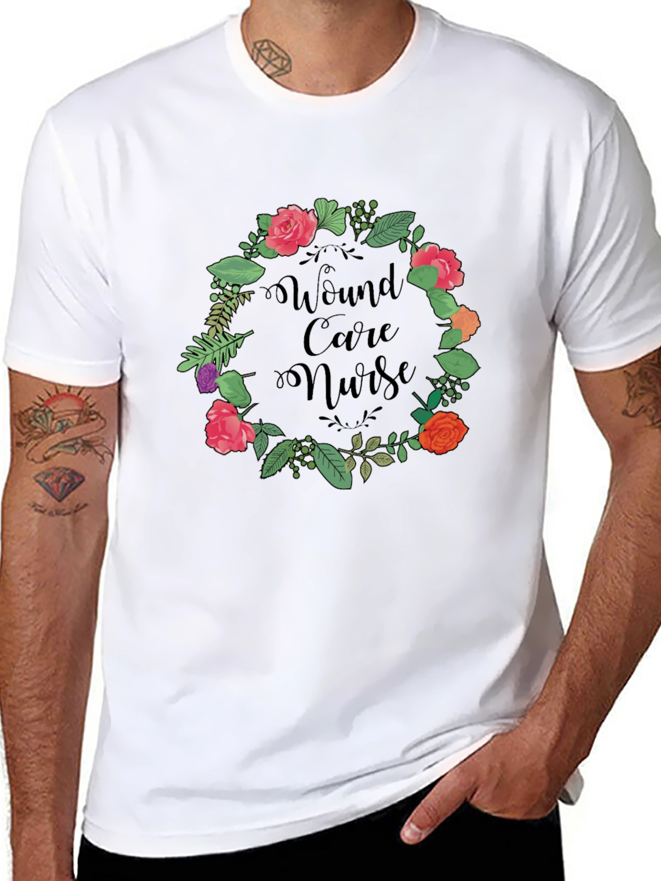 Wound Care Nurse Floral Wreath Graphic Tee