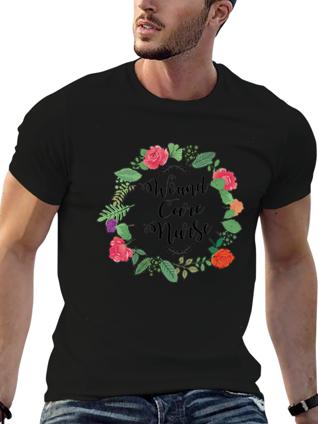 Wound Care Nurse Floral Wreath Graphic Tee