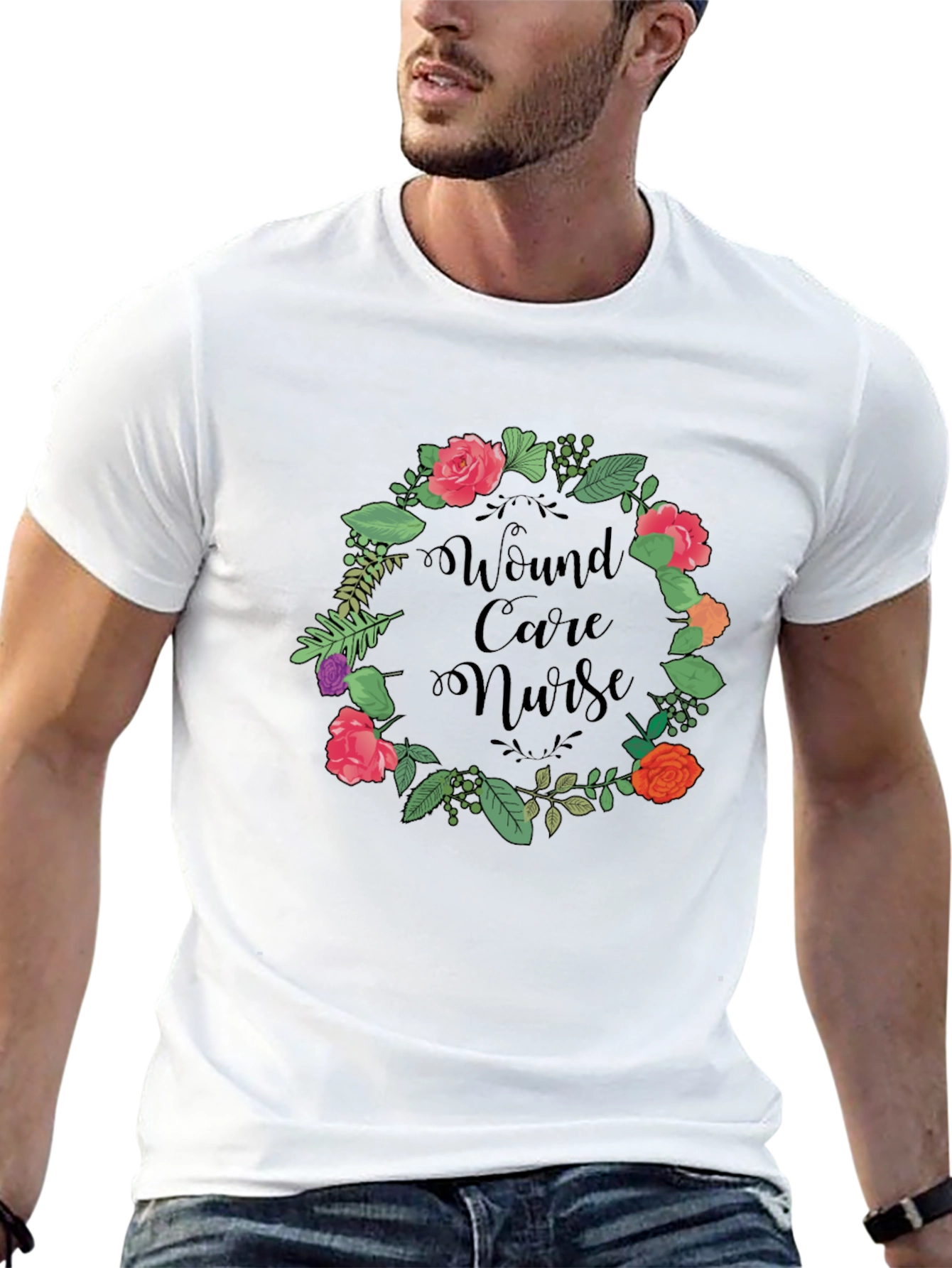 Wound Care Nurse Floral Wreath Graphic Tee