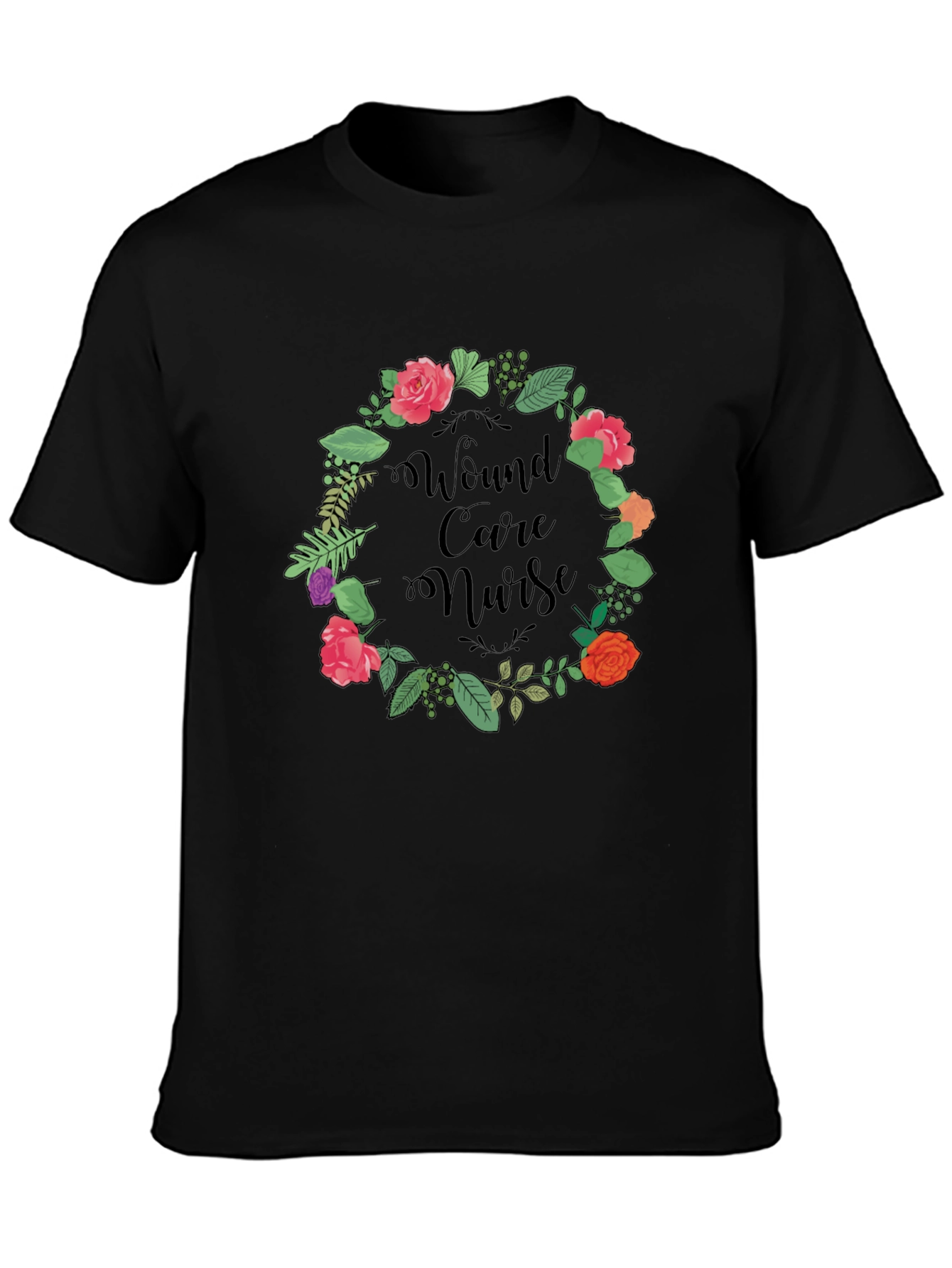 Wound Care Nurse Floral Wreath Graphic Tee