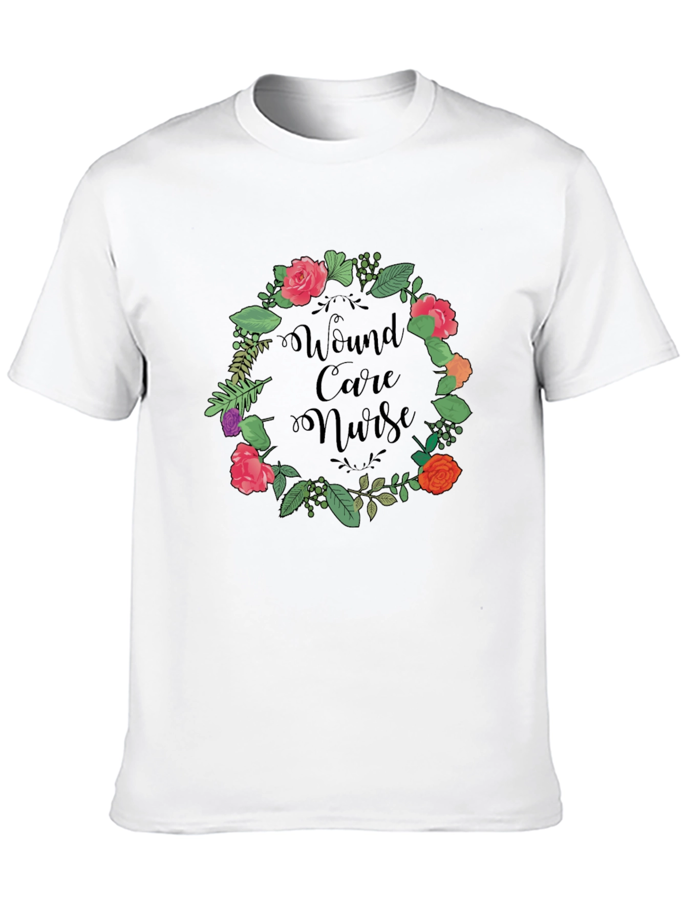 Wound Care Nurse Floral Wreath Graphic Tee