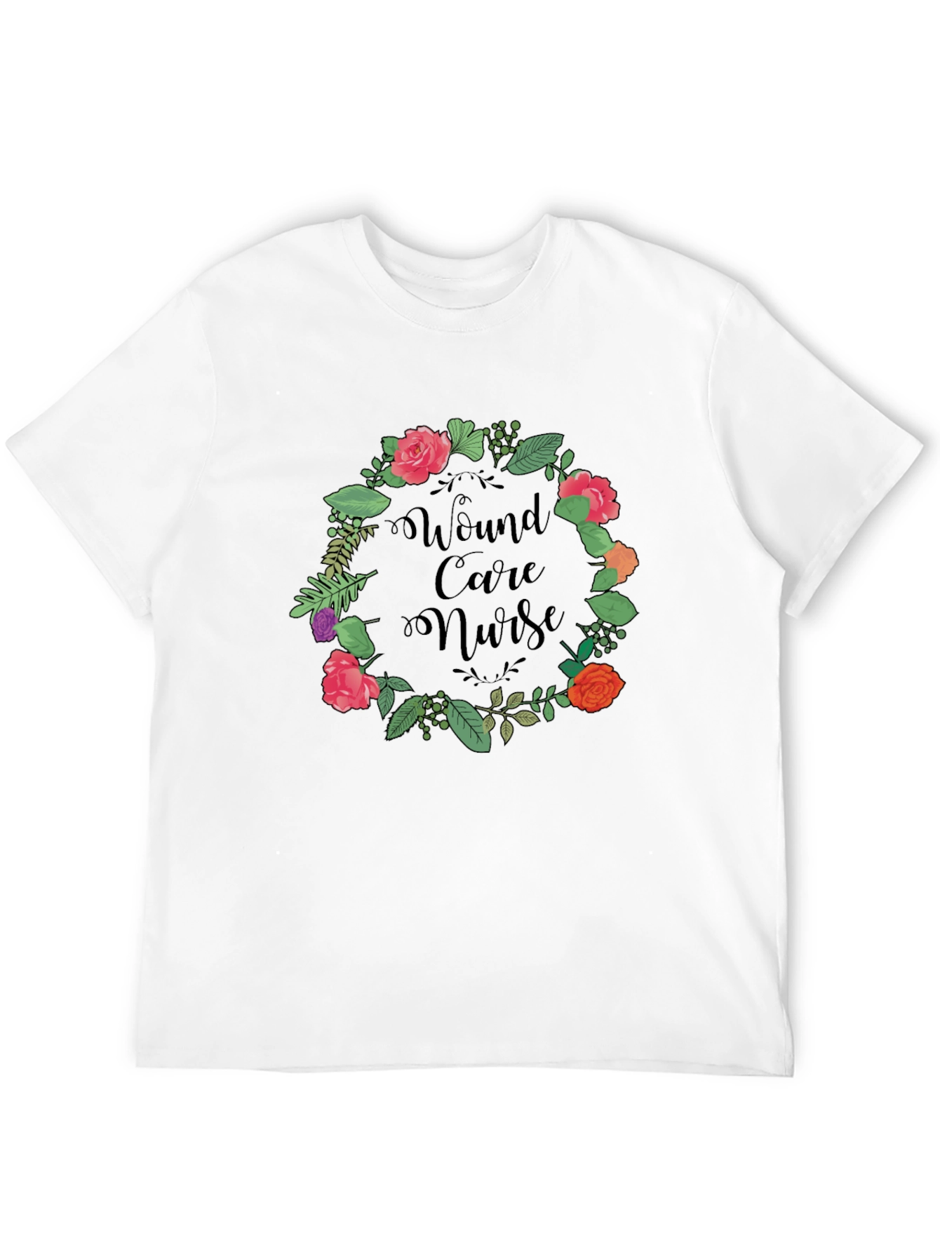 Wound Care Nurse Floral Wreath Graphic Tee