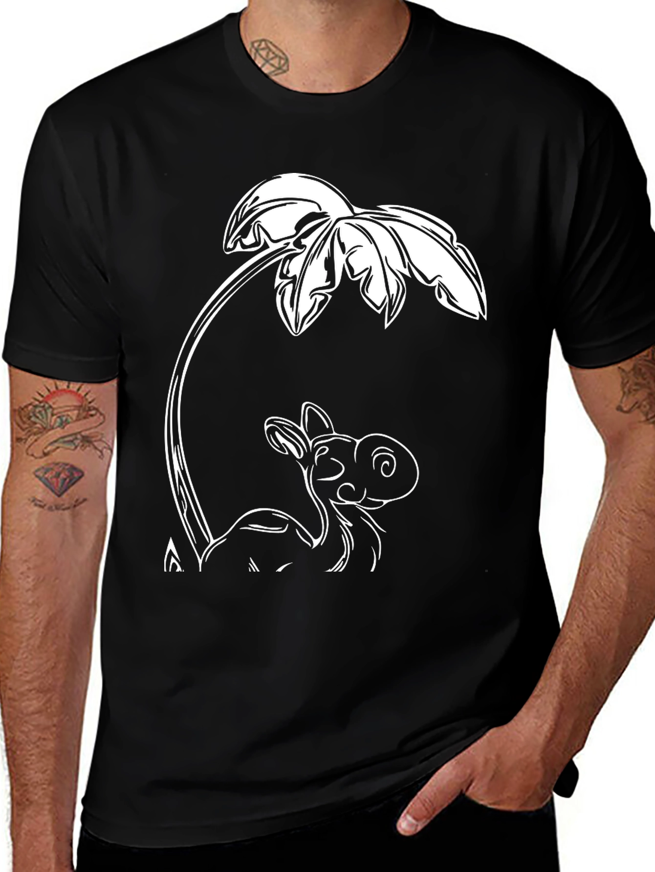 Camel Under Palm Tree Graphic T-Shirt - Black
