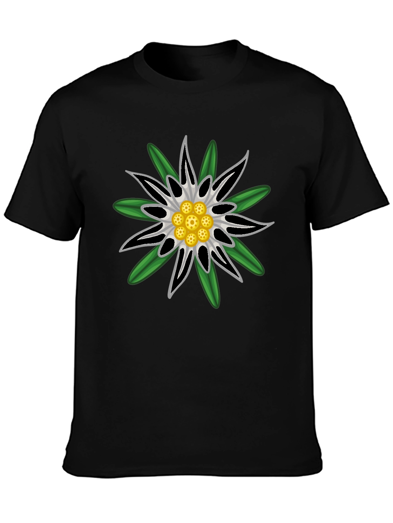 Edelweiss Flower Graphic T-Shirt - Black Cotton Tee