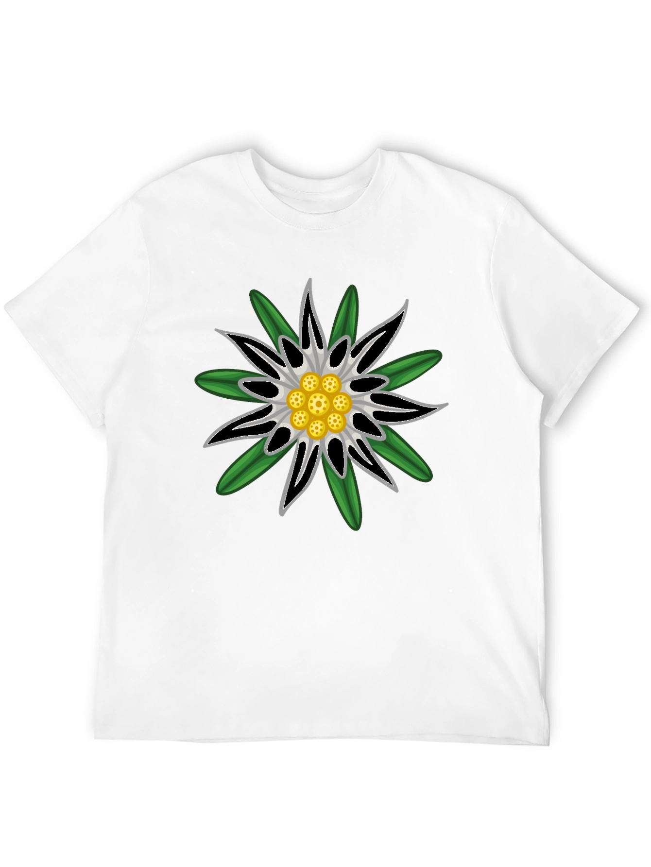 Edelweiss Flower Graphic T-Shirt - Black Cotton Tee