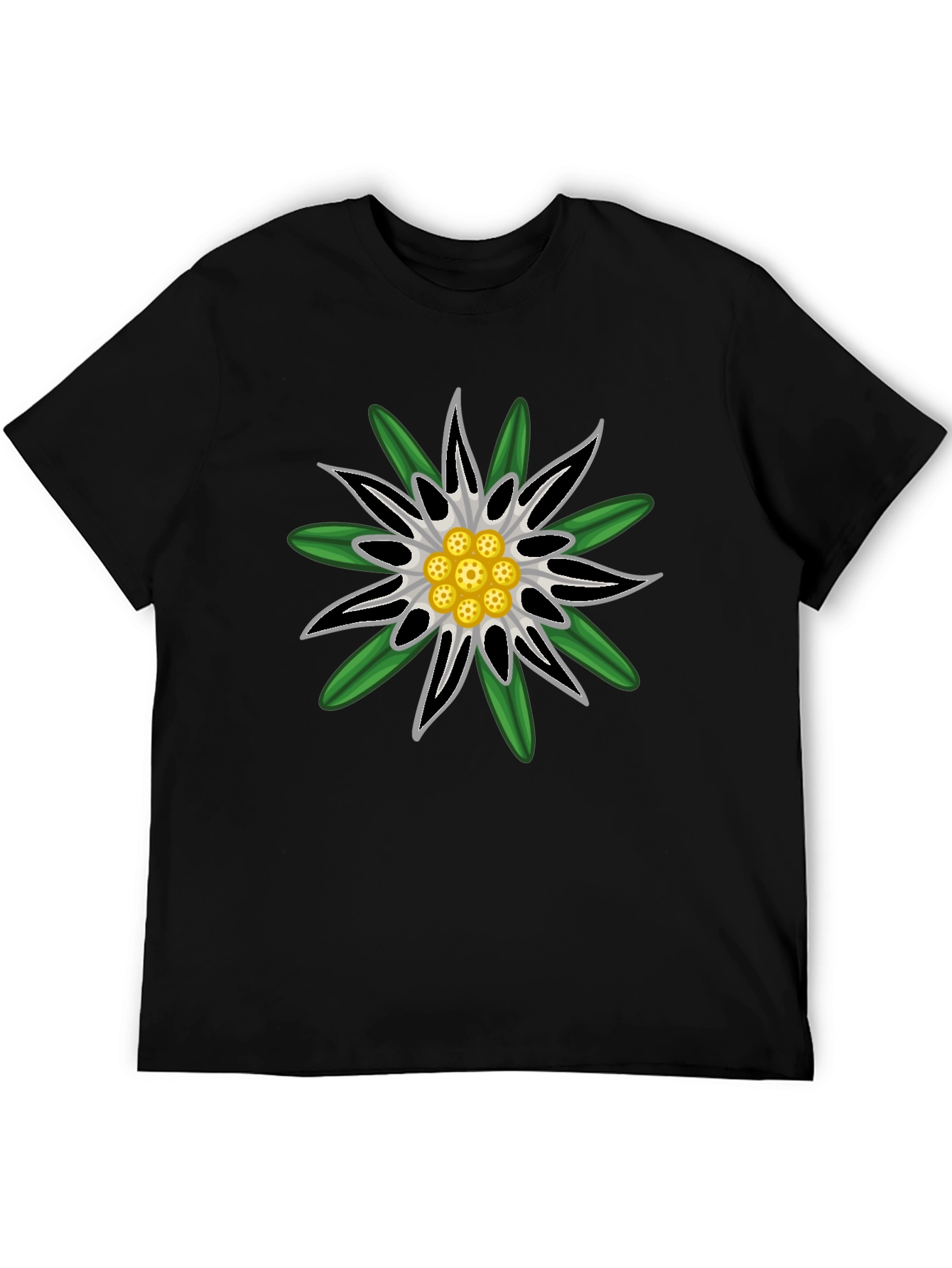Edelweiss Flower Graphic T-Shirt - Black Cotton Tee