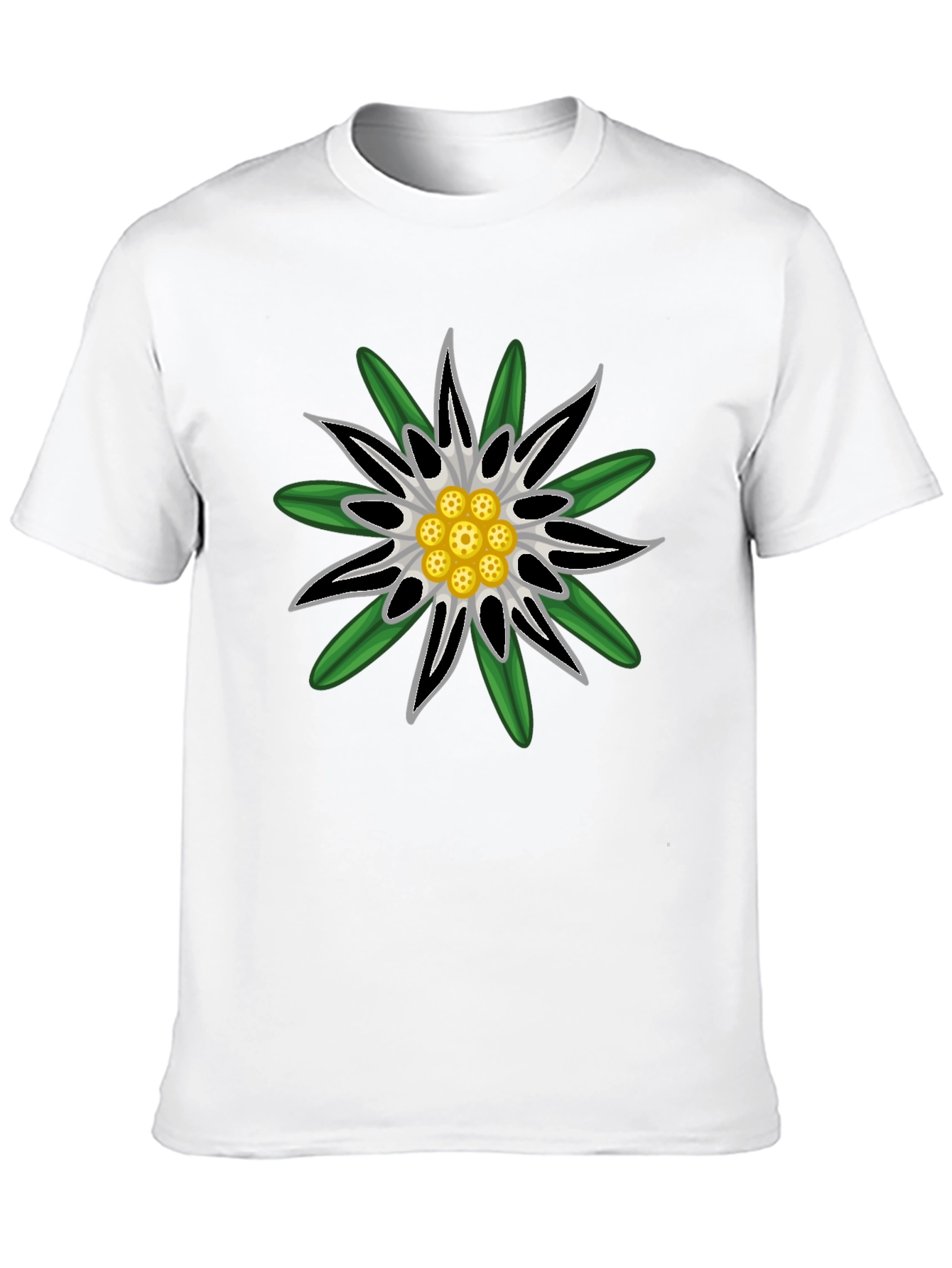 Edelweiss Flower Graphic T-Shirt - Black Cotton Tee