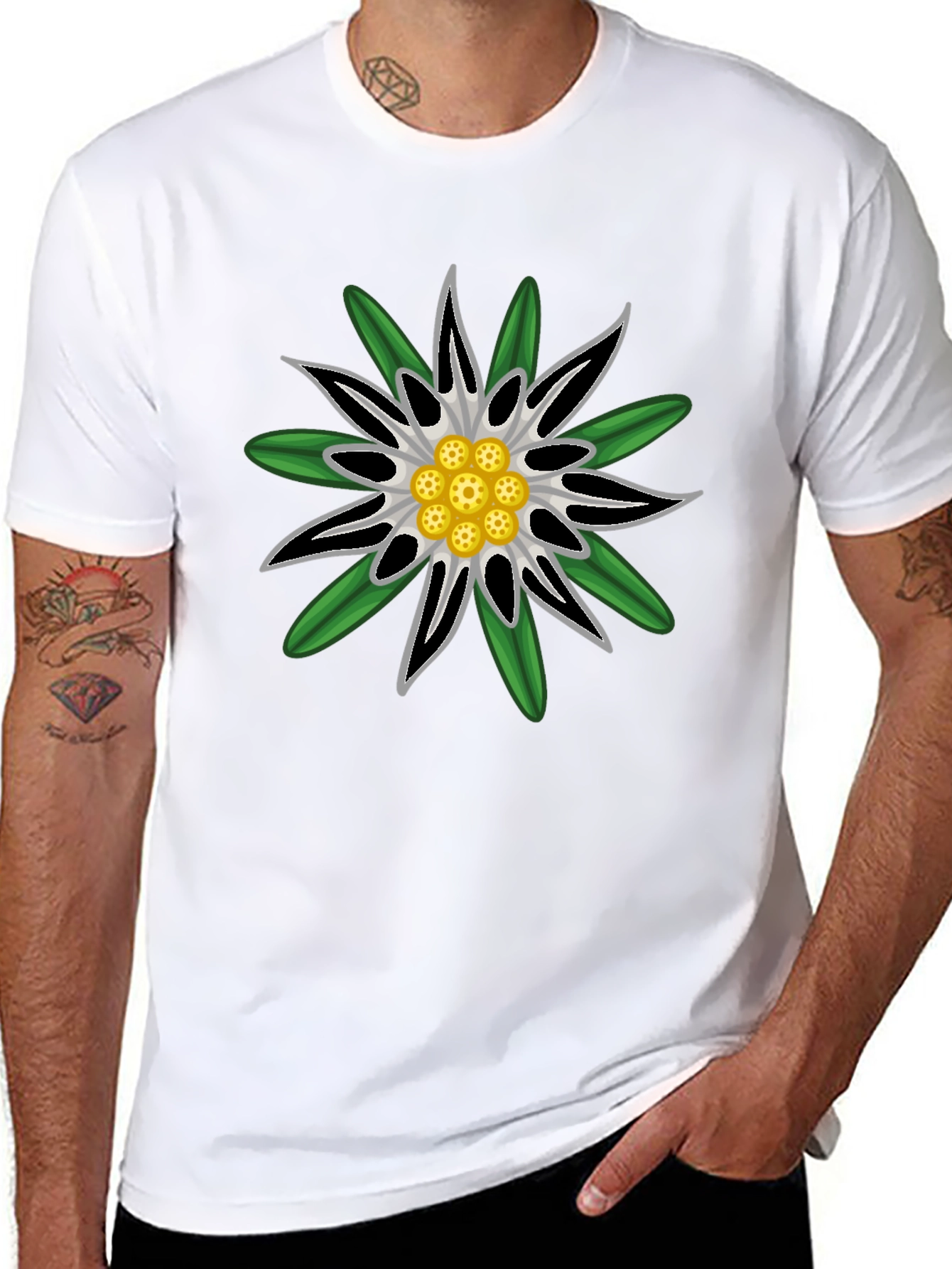 Edelweiss Flower Graphic T-Shirt - Black Cotton Tee