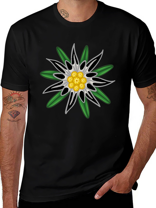 Edelweiss Flower Graphic T-Shirt - Black Cotton Tee