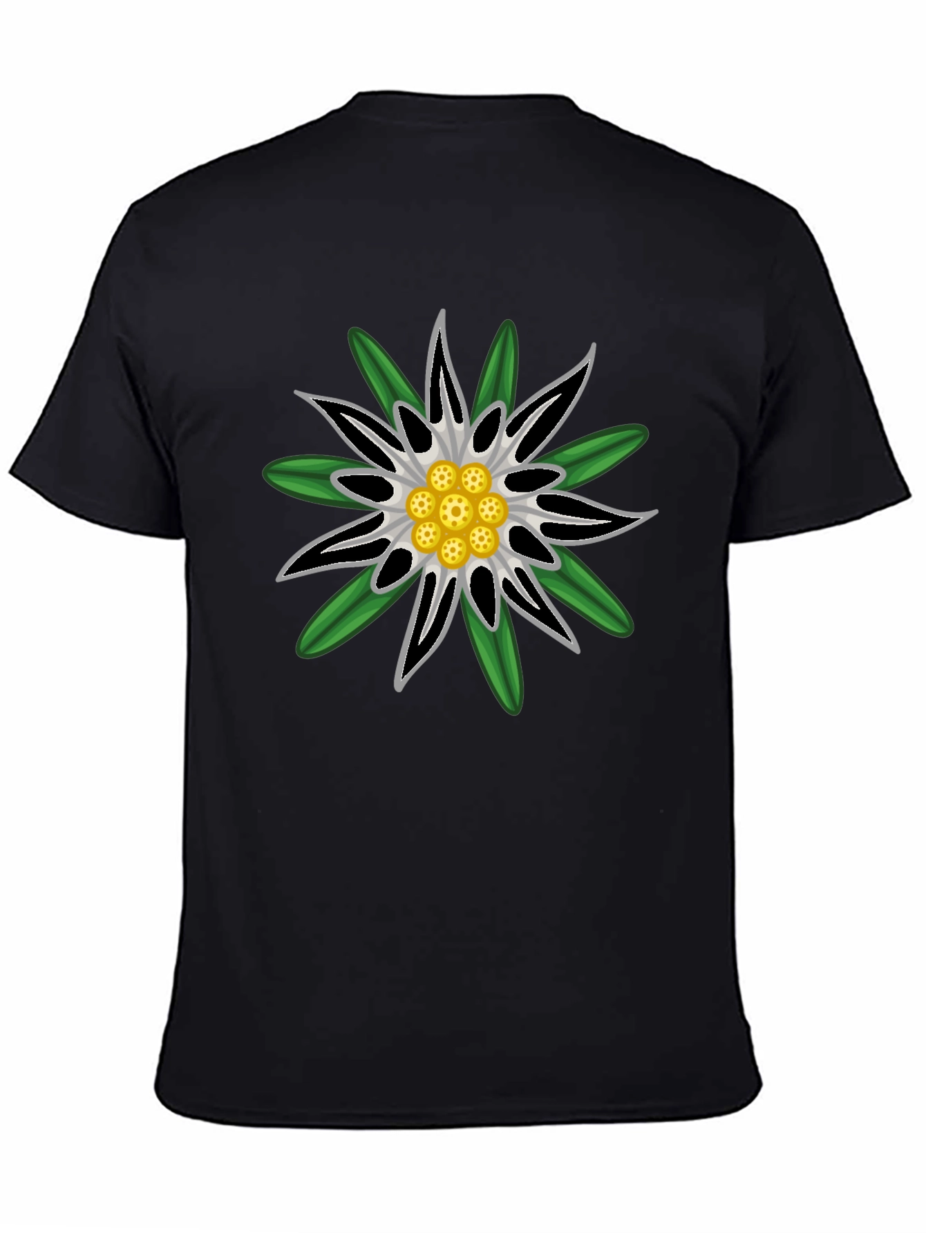 Edelweiss Flower Graphic T-Shirt - Black Cotton Tee