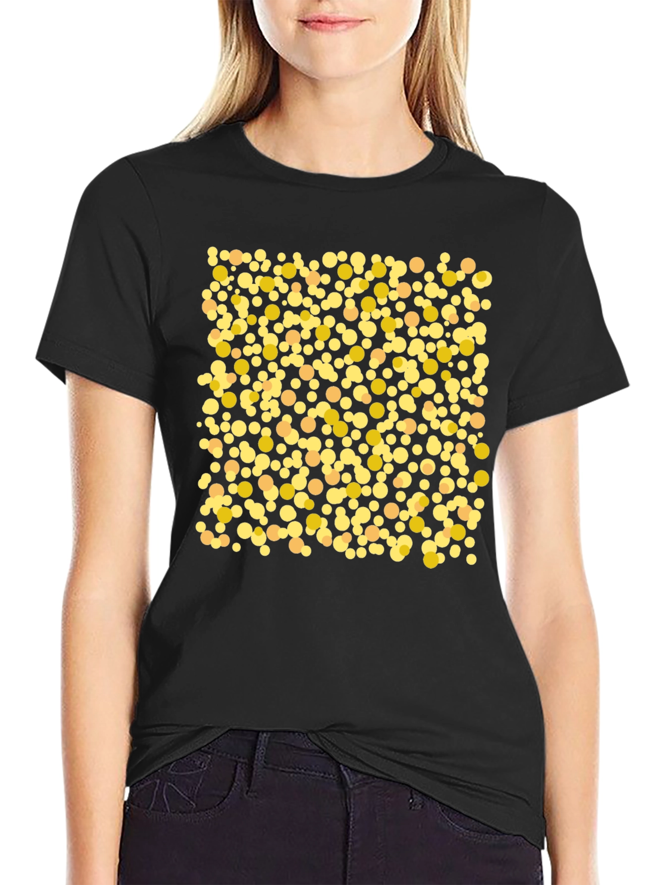 Polka Dot Graphic Tee - Casual Black T-Shirt