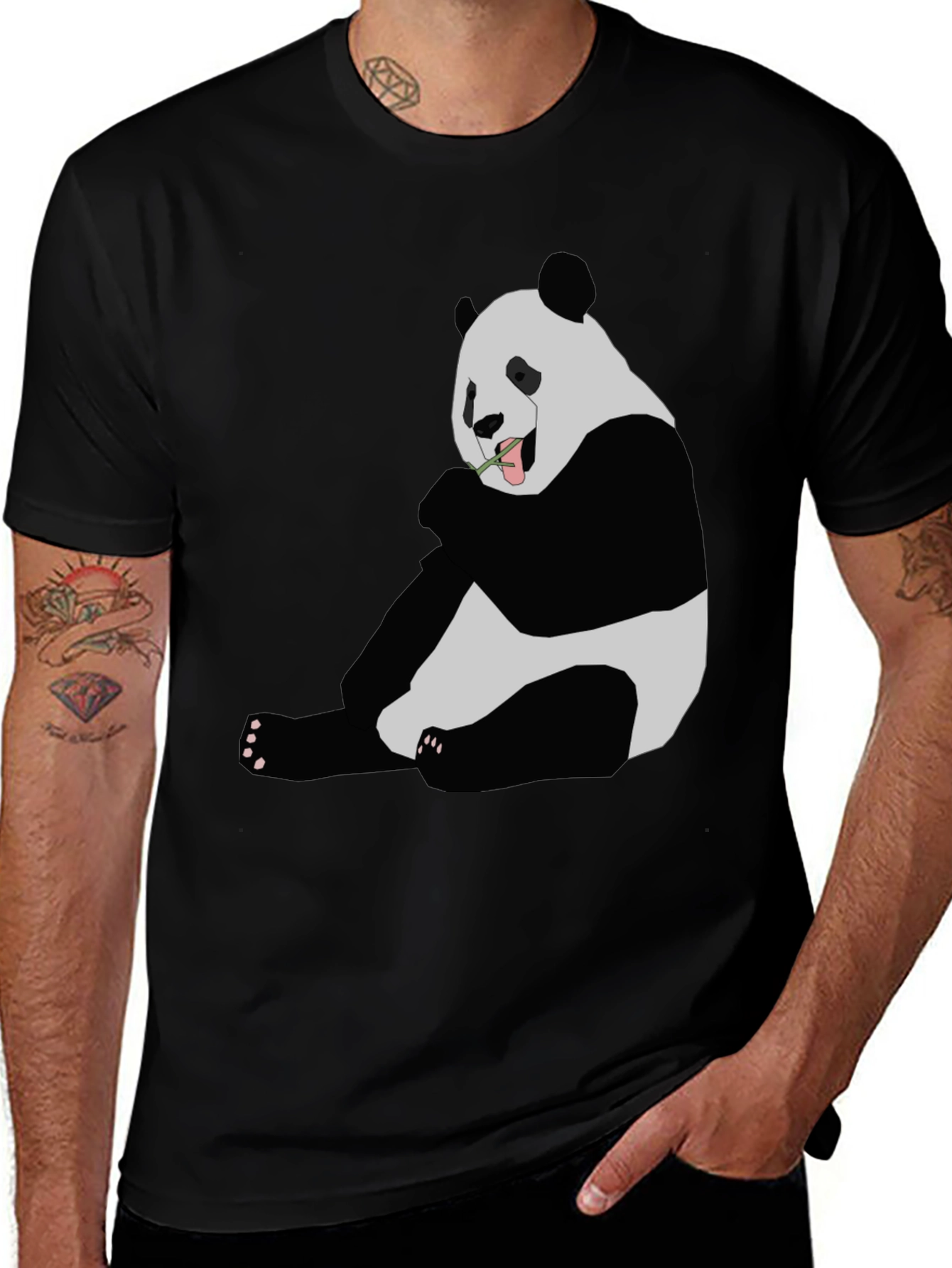 Panda Graphic Print Black T-Shirt