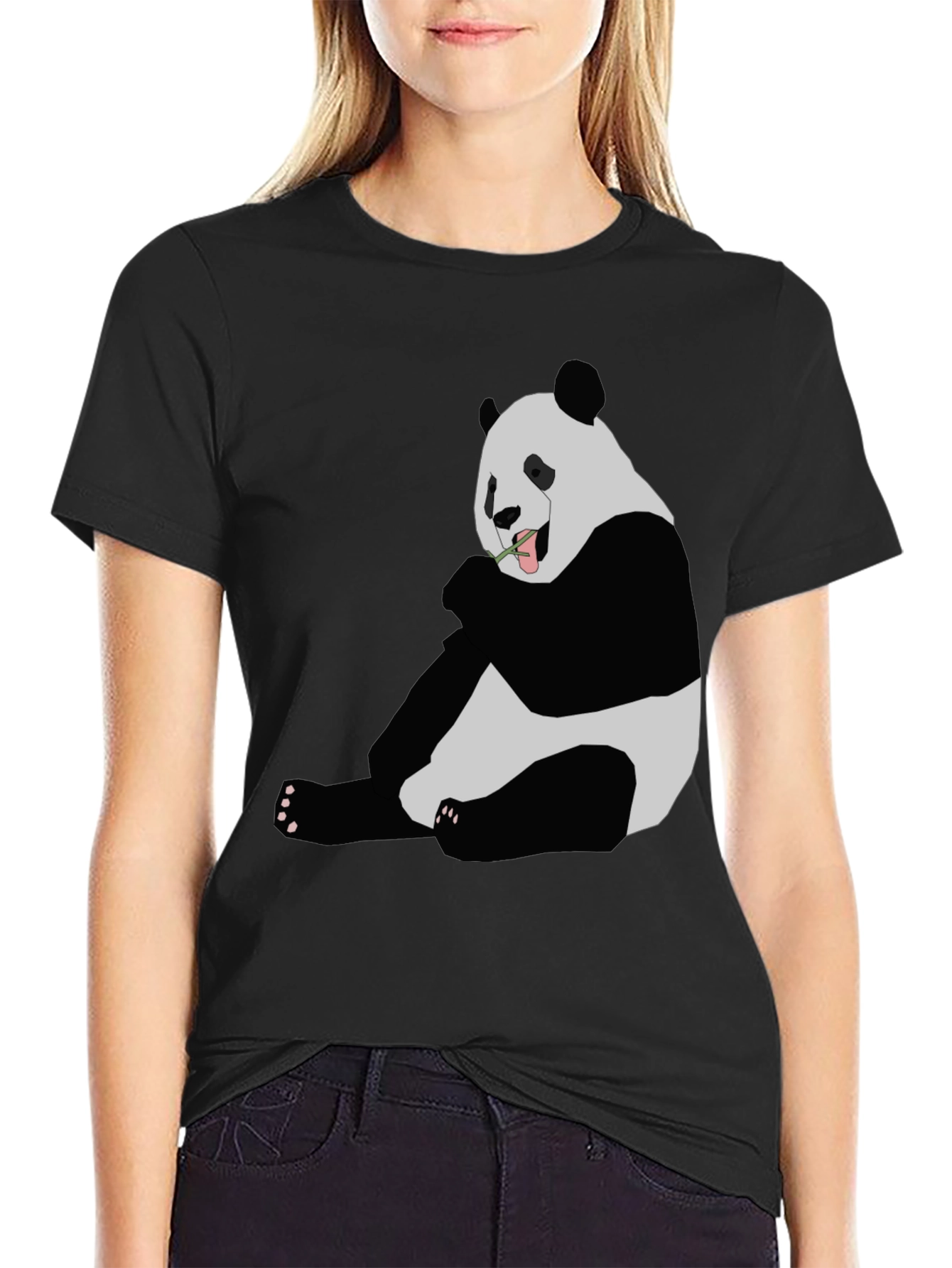 Panda Graphic Print Black T-Shirt