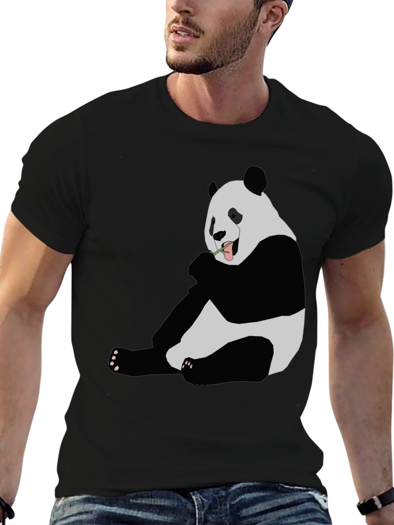 Panda Graphic Print Black T-Shirt