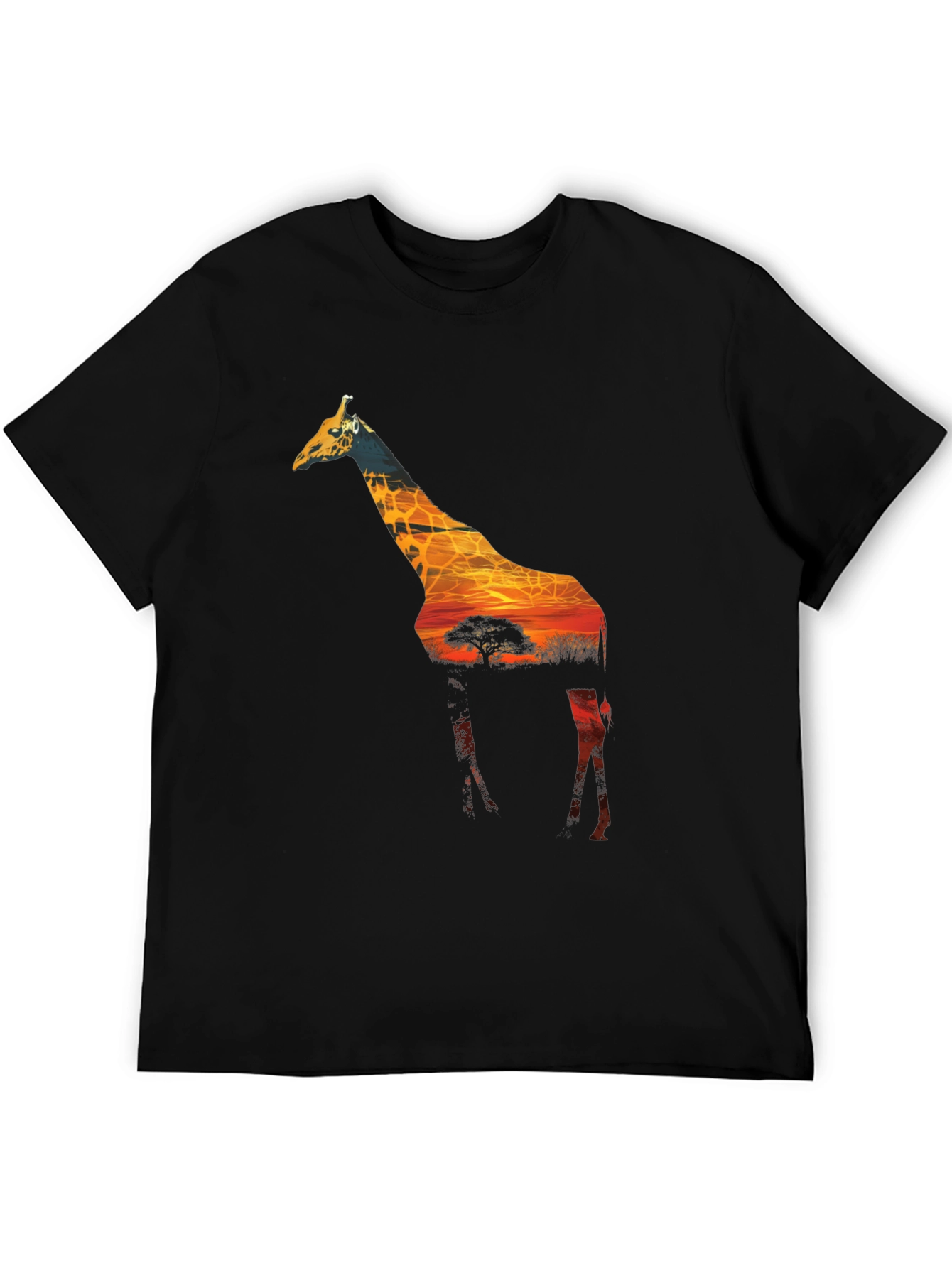 Giraffe Sunset Graphic Black T-Shirt