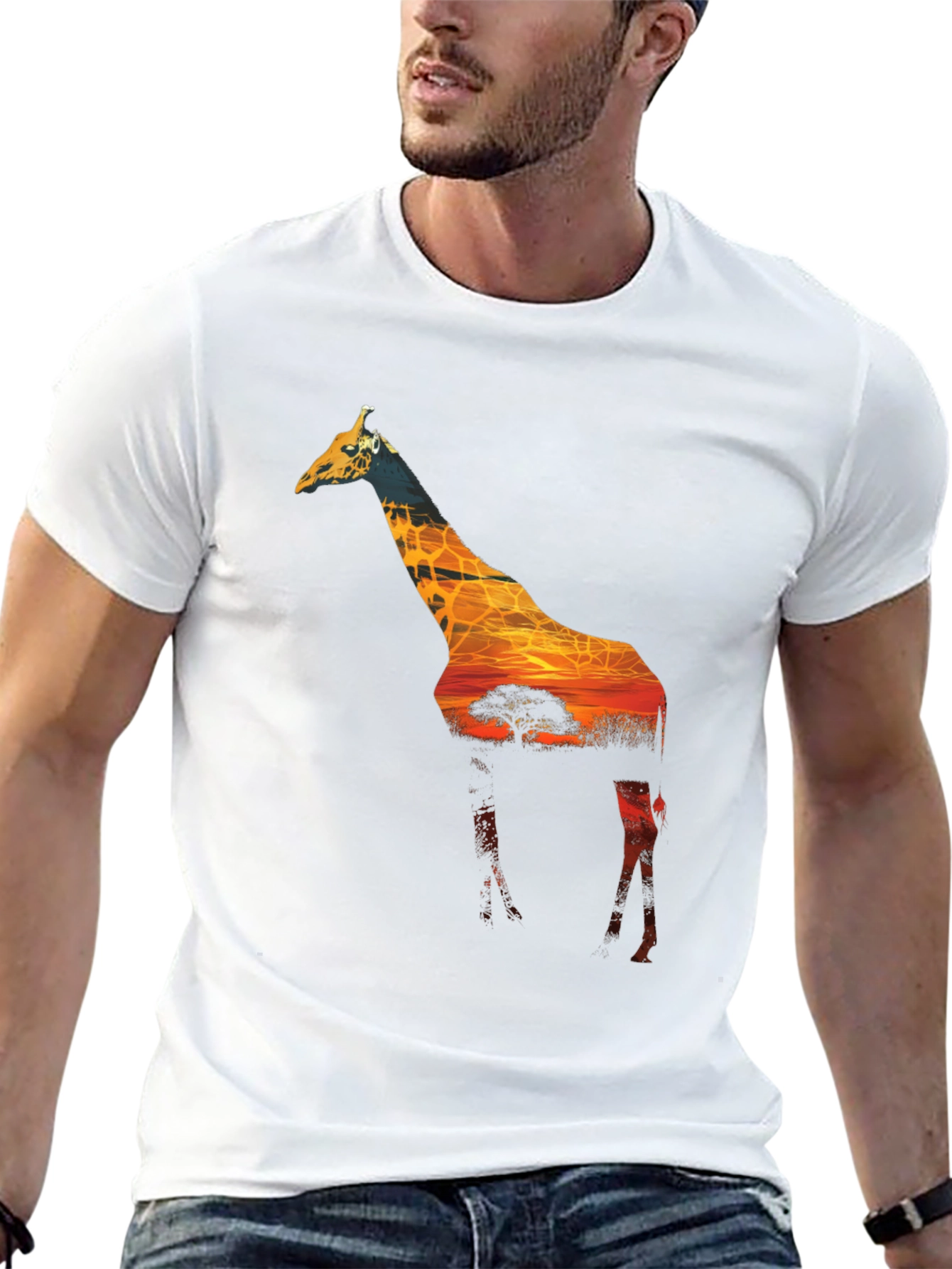 Giraffe Sunset Graphic Black T-Shirt