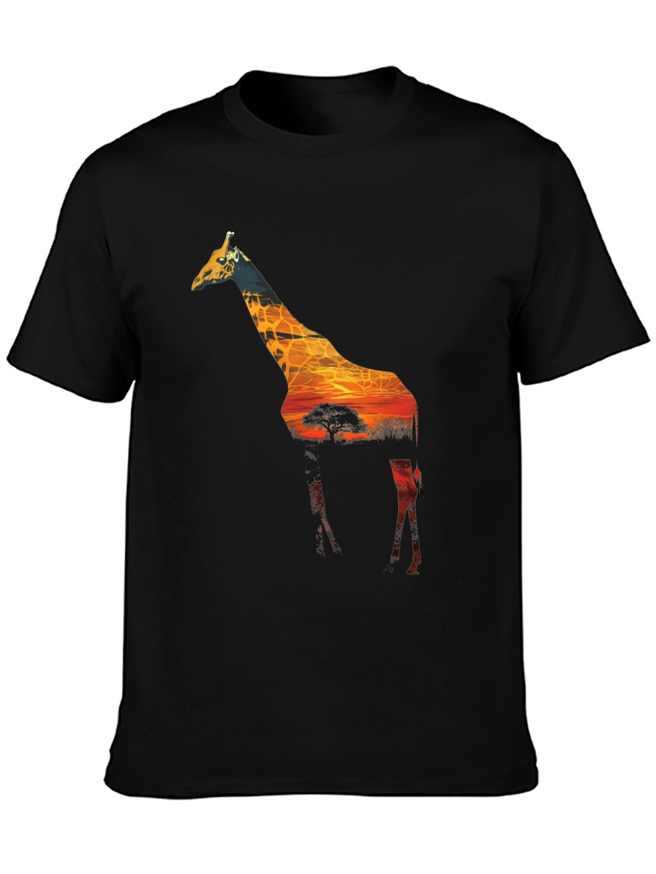 Giraffe Sunset Graphic Black T-Shirt