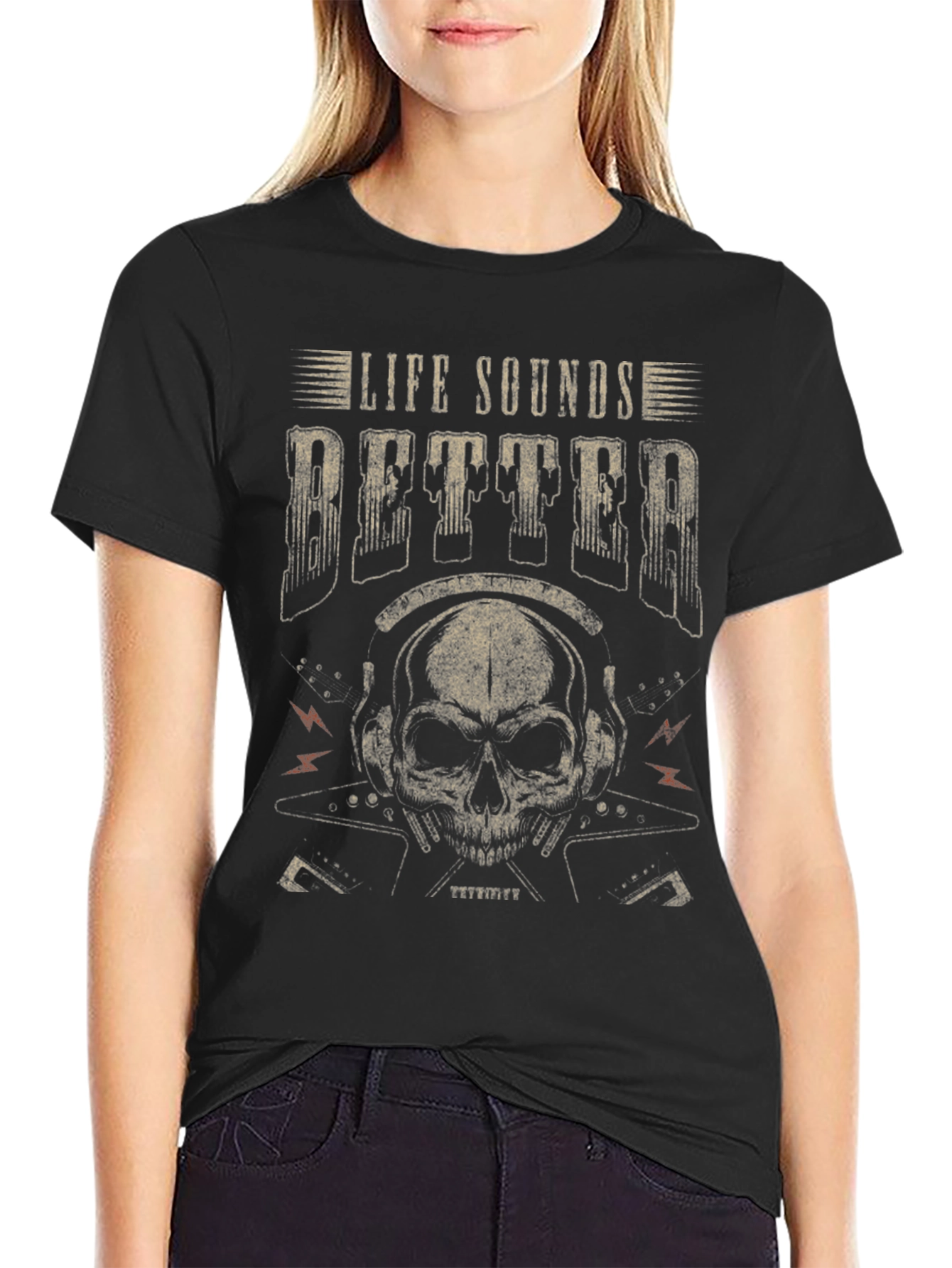 Life Sounds Better Skull Graphic Tee - Rocker Style