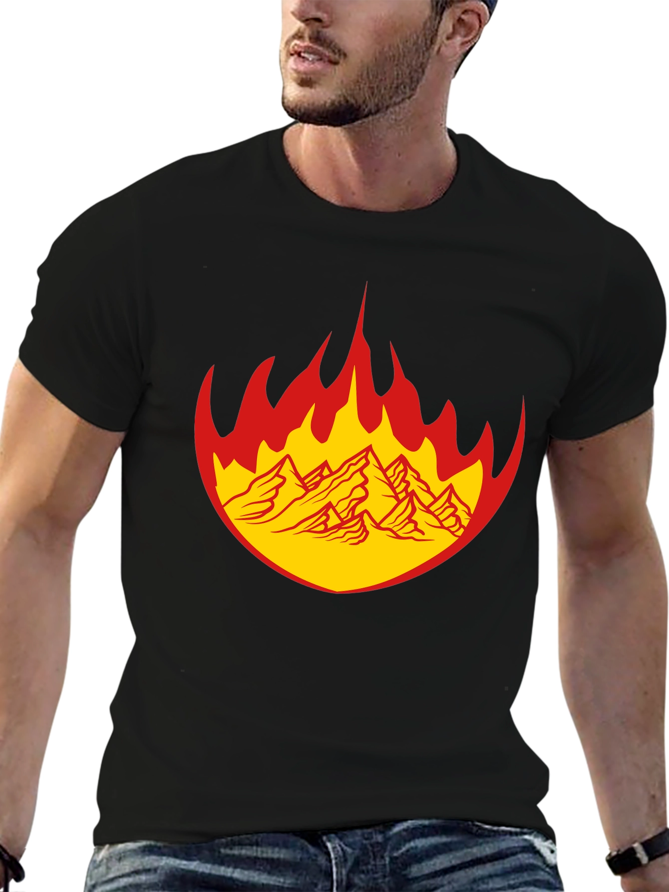 Fiery Mountain Graphic Tee - Bold Black T-Shirt