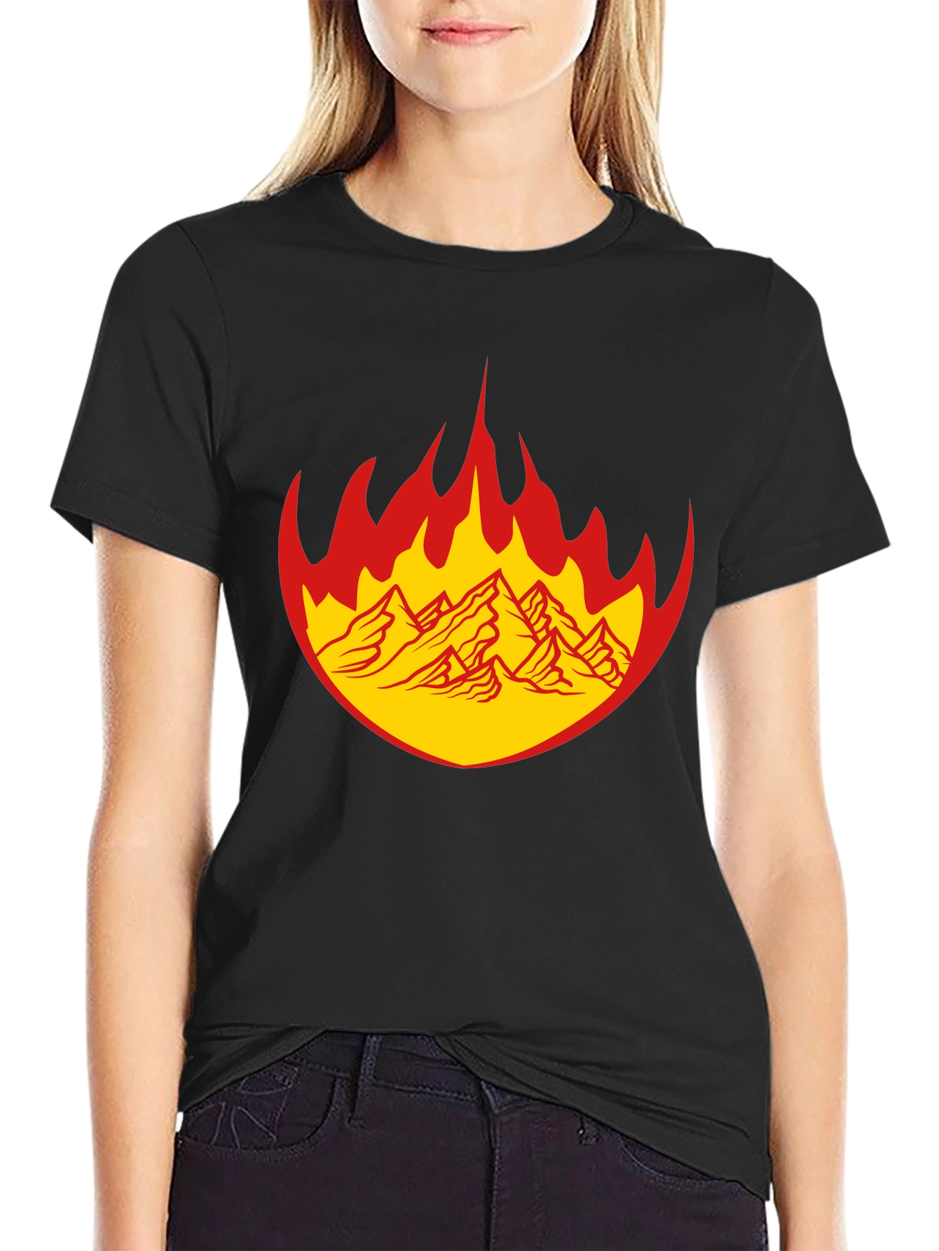 Fiery Mountain Graphic Tee - Bold Black T-Shirt