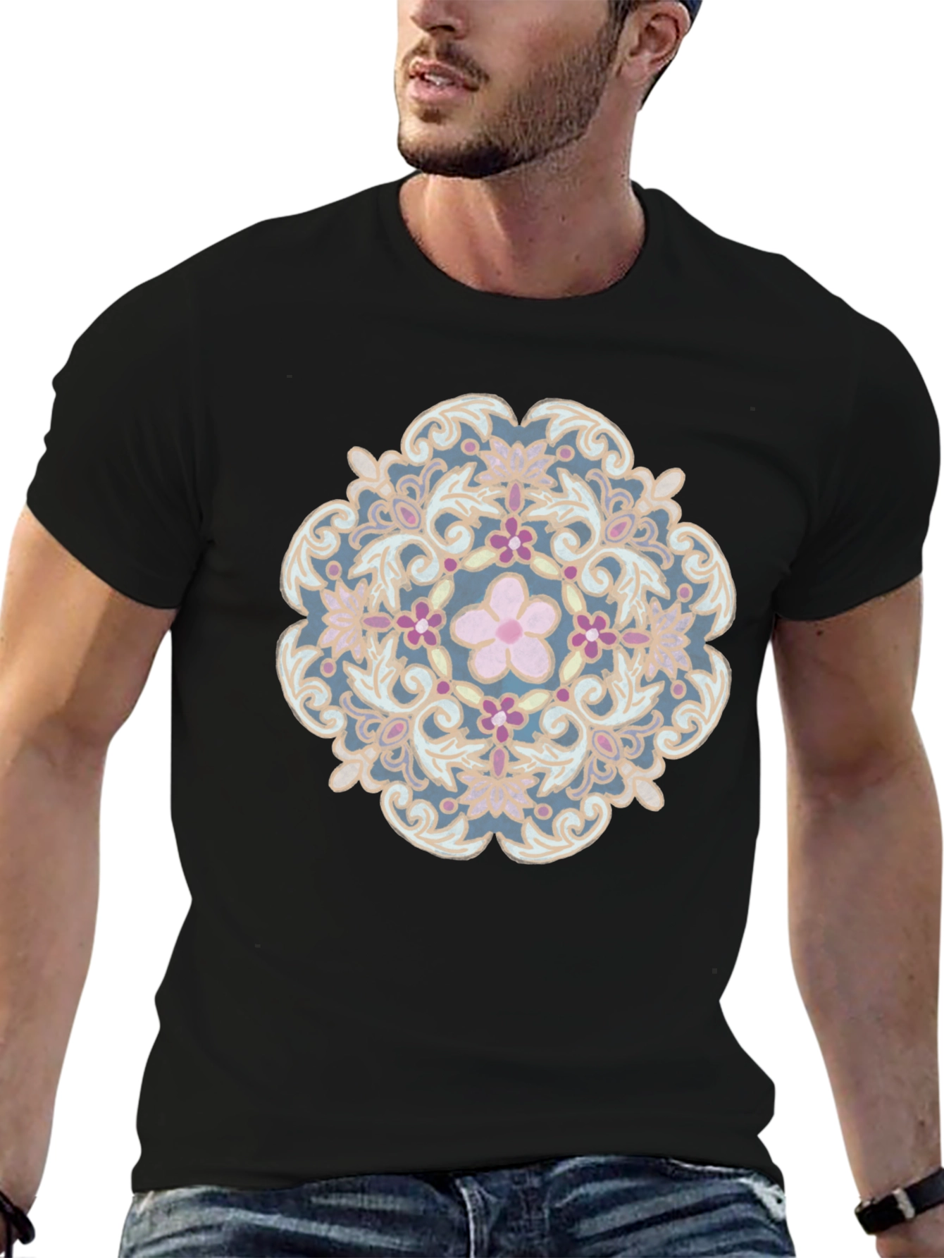 Floral Mandala Graphic Tee - Stylish Black T-Shirt