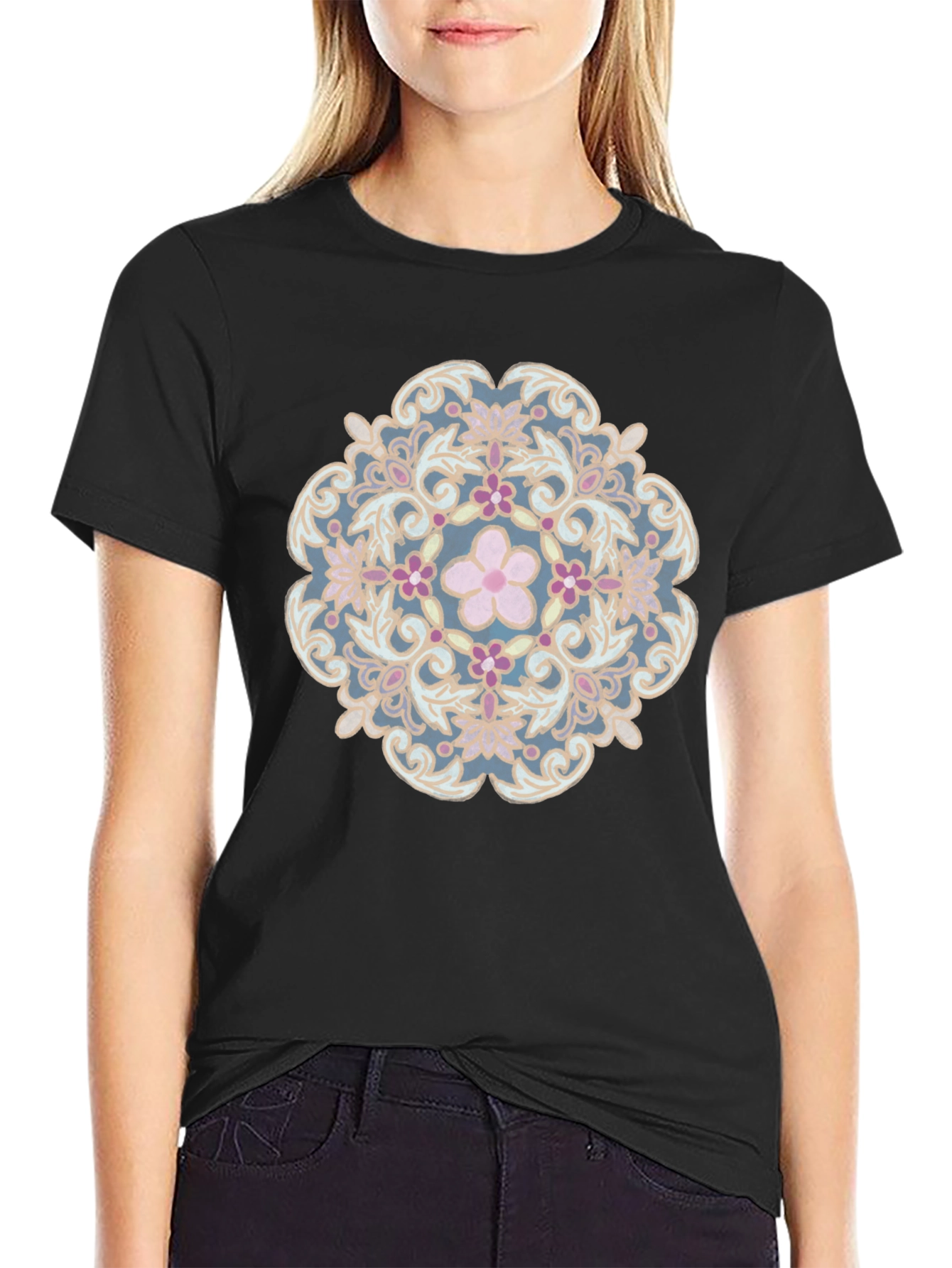 Floral Mandala Graphic Tee - Stylish Black T-Shirt