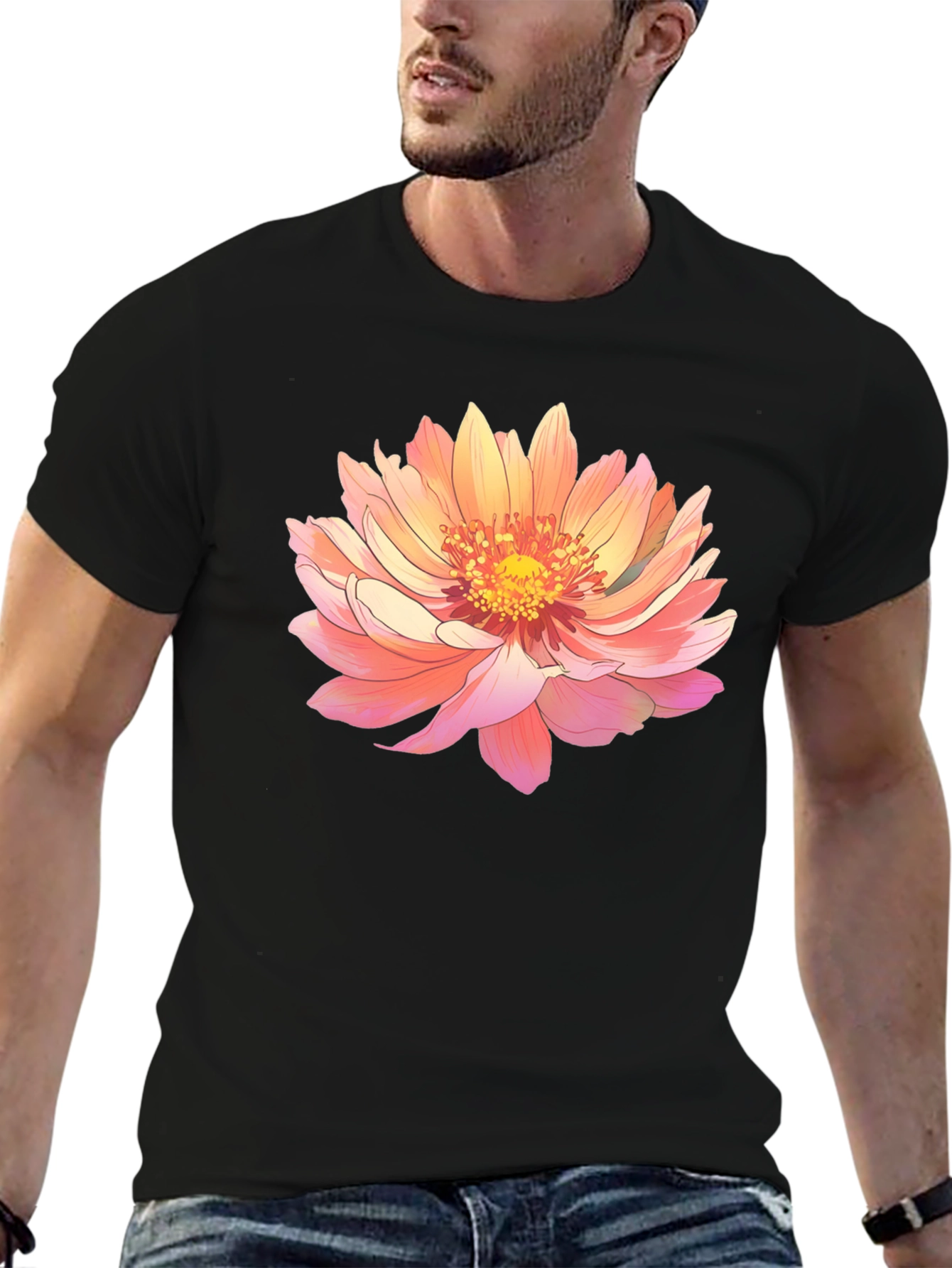 Floral Print Black Tee