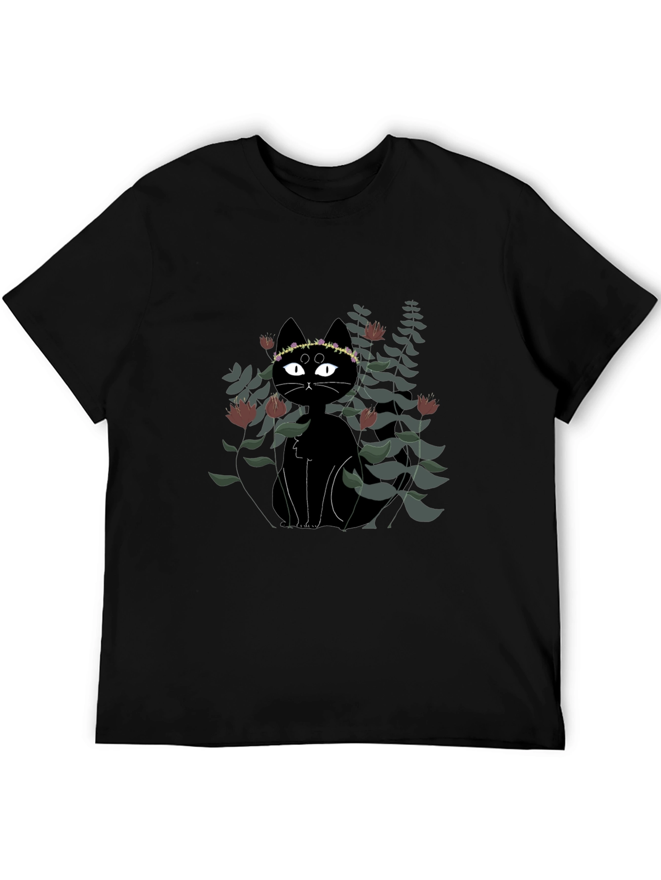 Black Cat Floral Crown T-Shirt