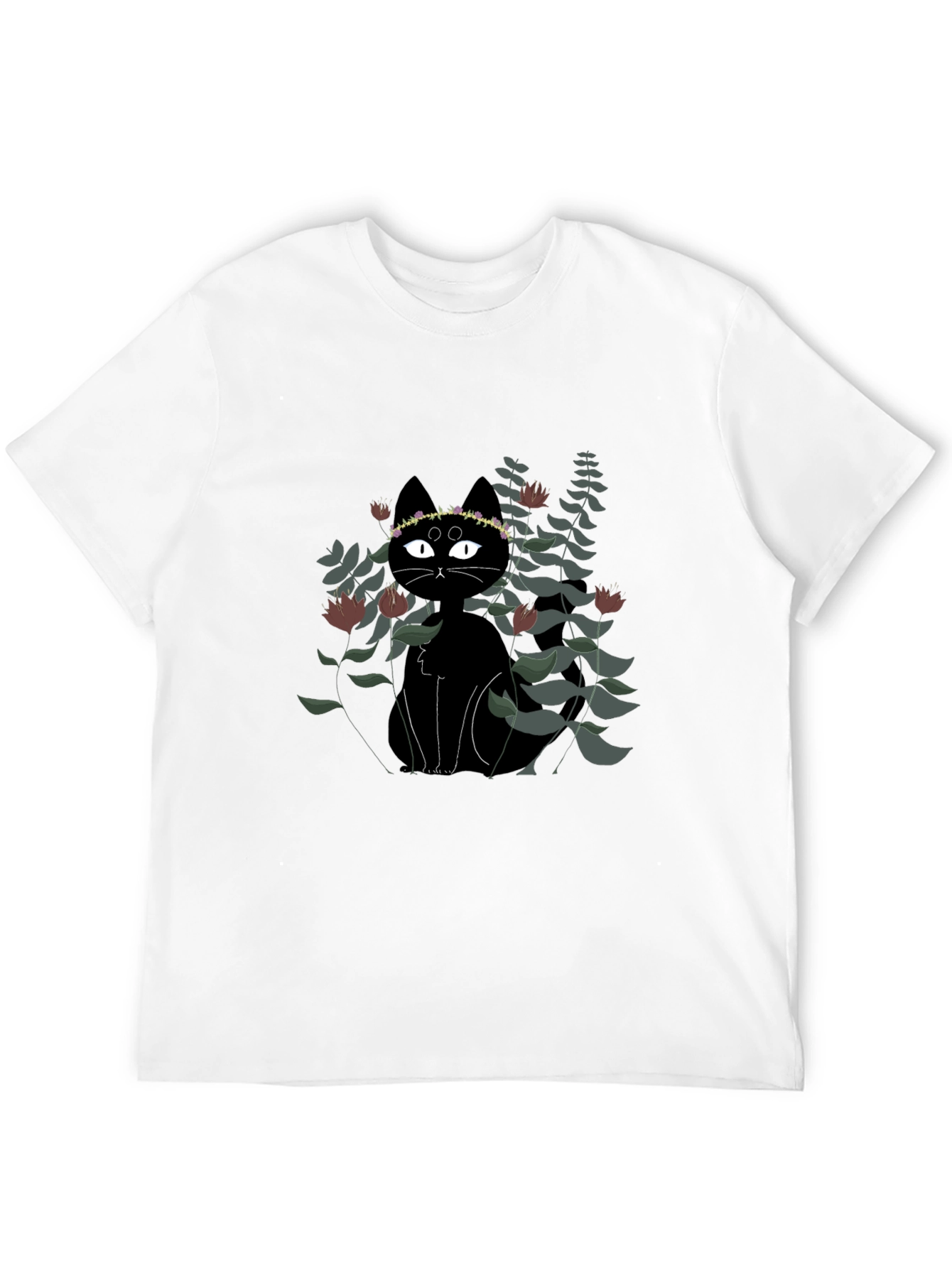 Black Cat Floral Crown T-Shirt