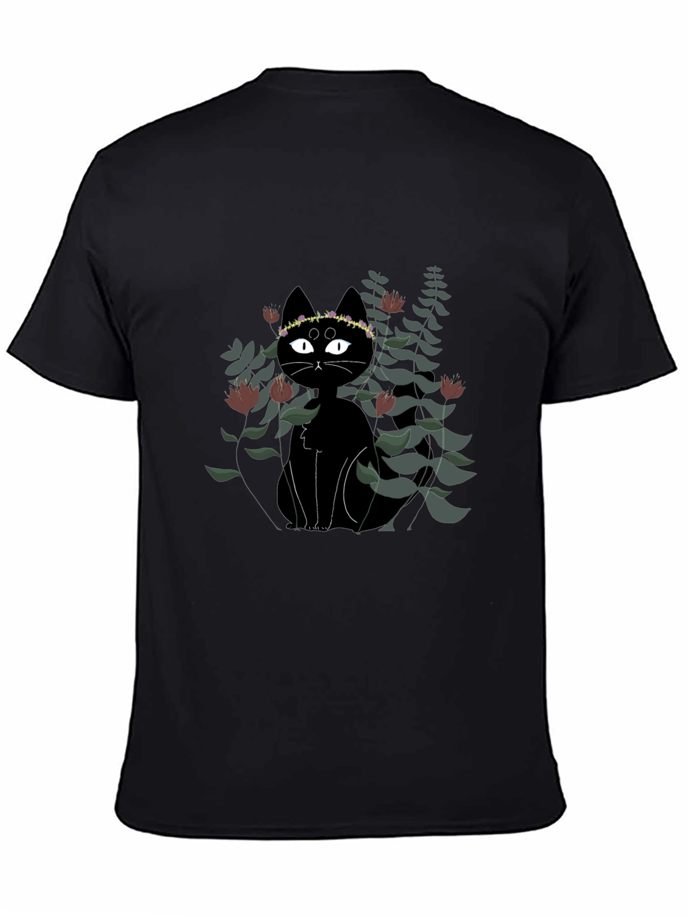 Black Cat Floral Crown T-Shirt