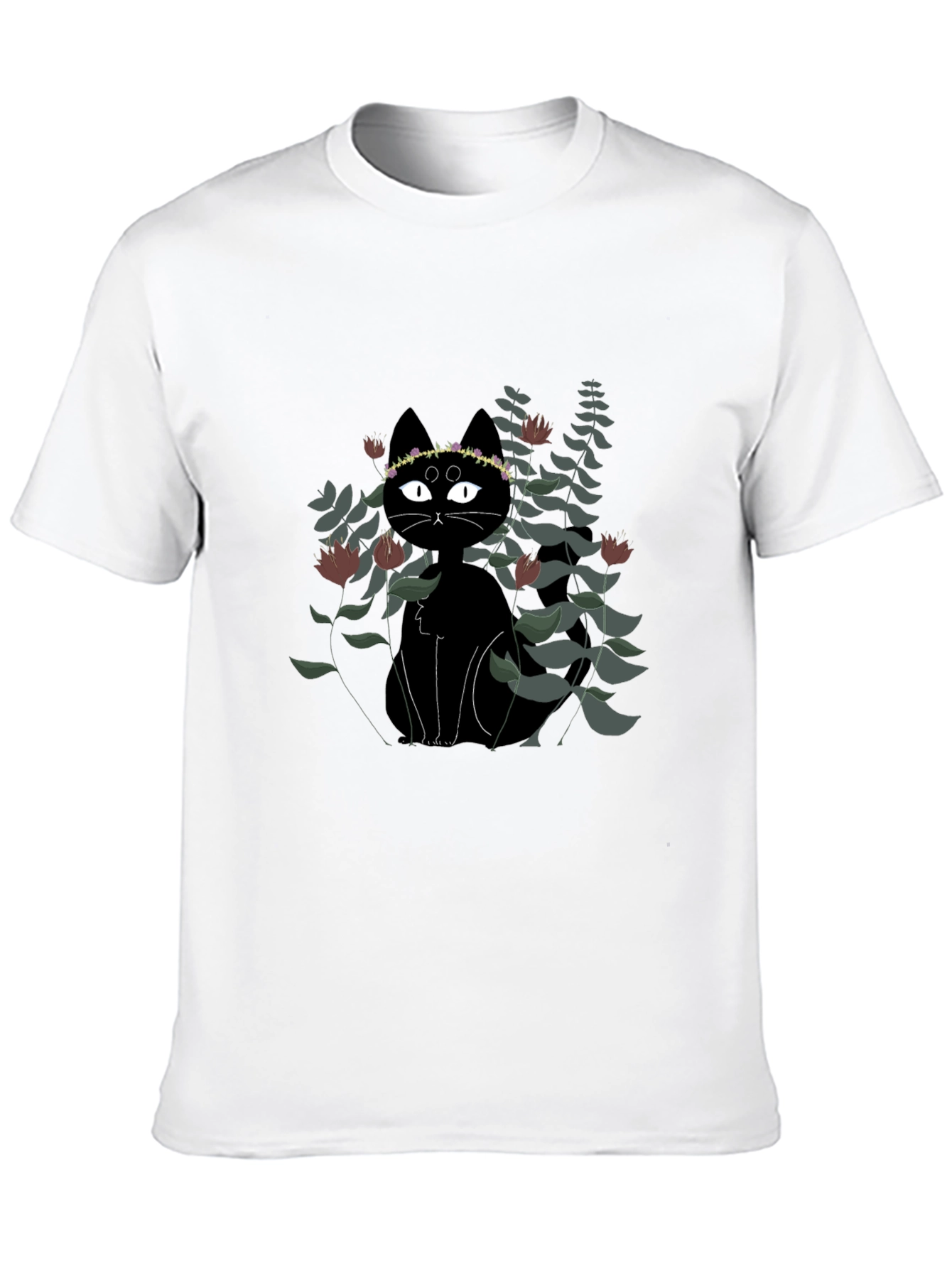 Black Cat Floral Crown T-Shirt