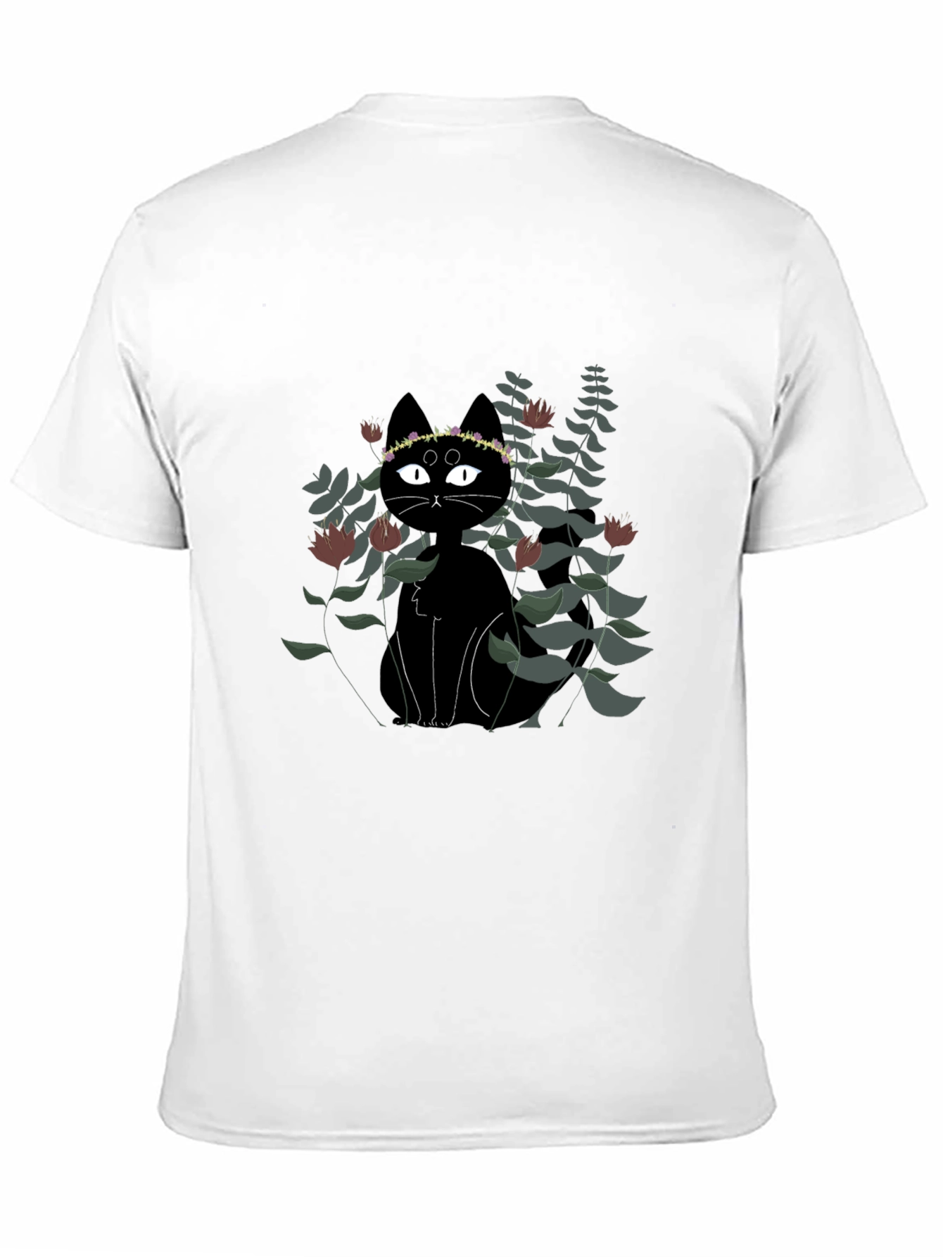 Black Cat Floral Crown T-Shirt