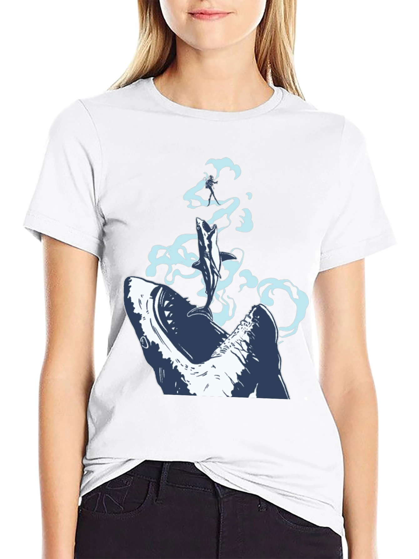 Shark Diver Graphic Tee - Ocean Adventure Shirt