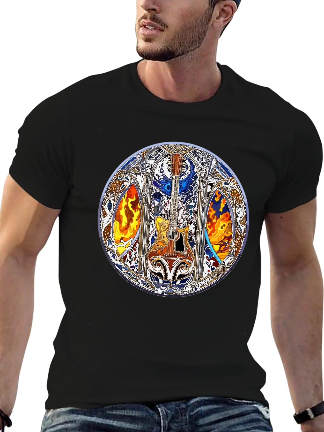 Guitar Stained Glass Art Tee