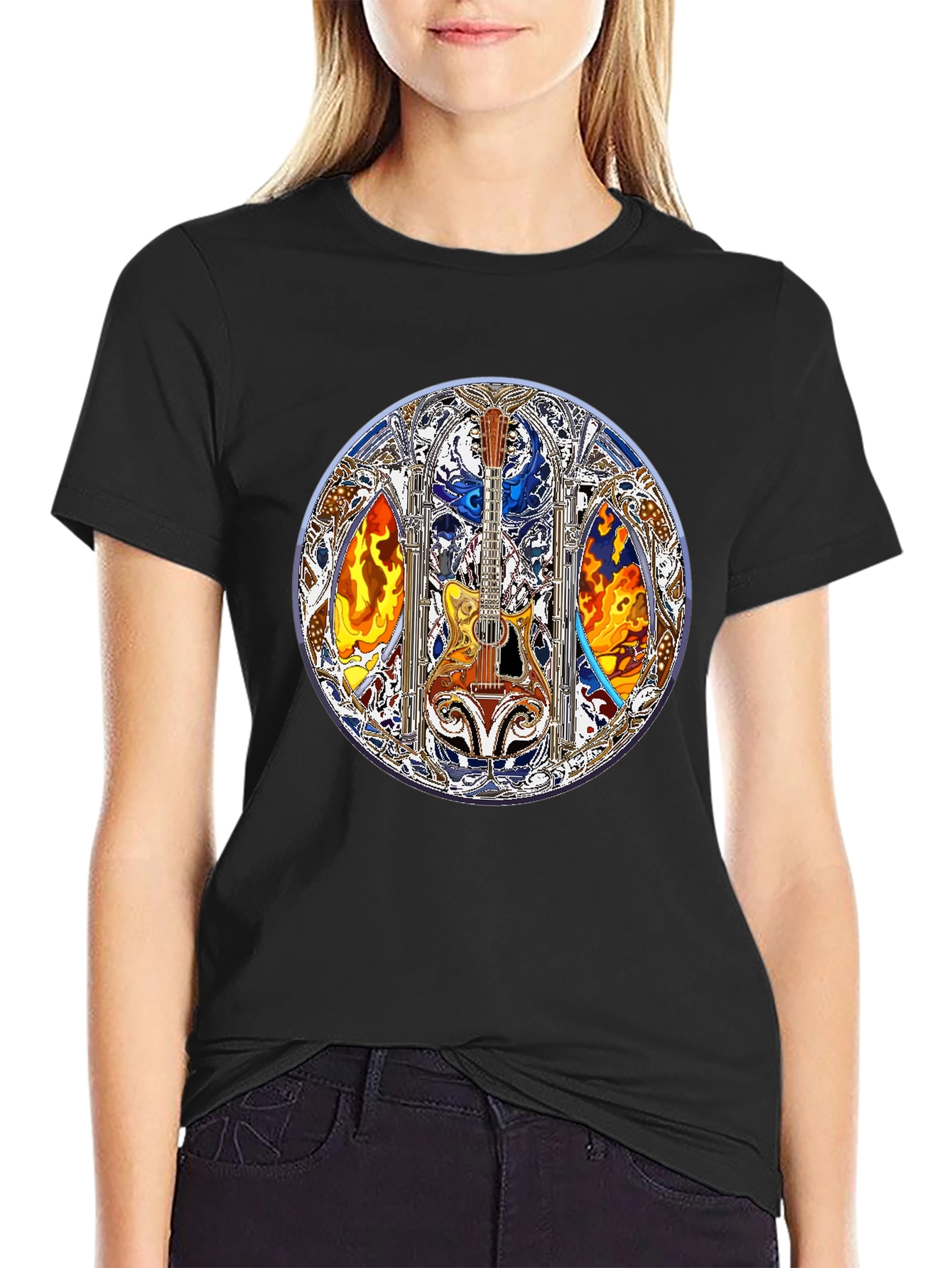 Guitar Stained Glass Art Tee