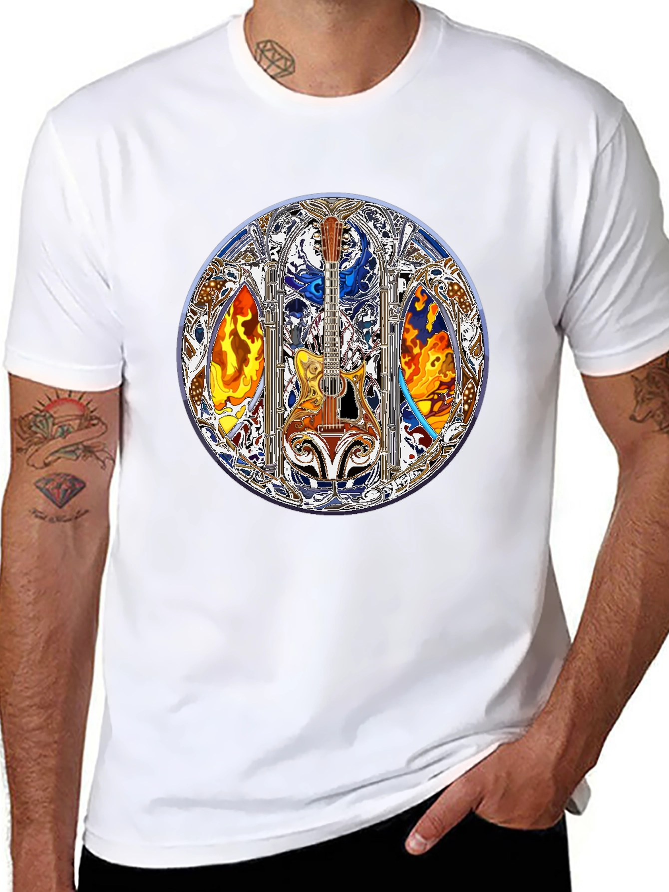 Guitar Stained Glass Art Tee