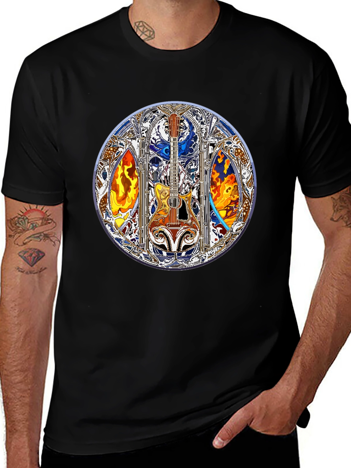 Guitar Stained Glass Art Tee