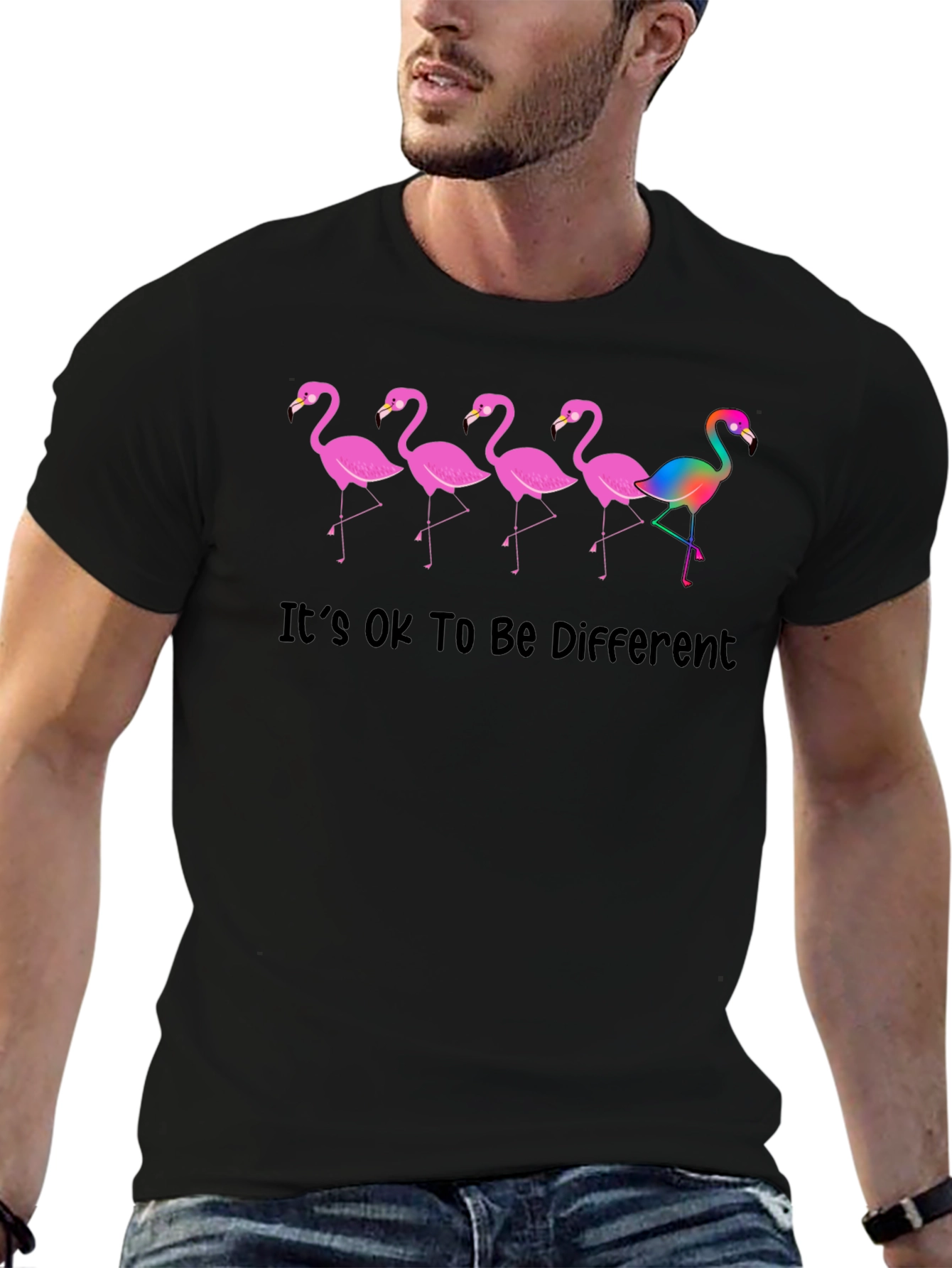 Be Different Flamingo Graphic Tee - Black Cotton