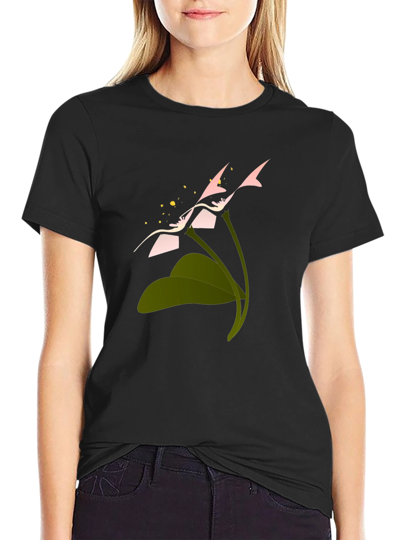 Stylish Black Tee with Floral Graphic