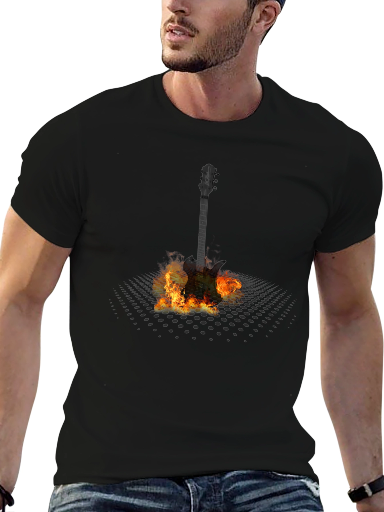 Flaming Guitar Graphic T-Shirt - Rock Music Tee